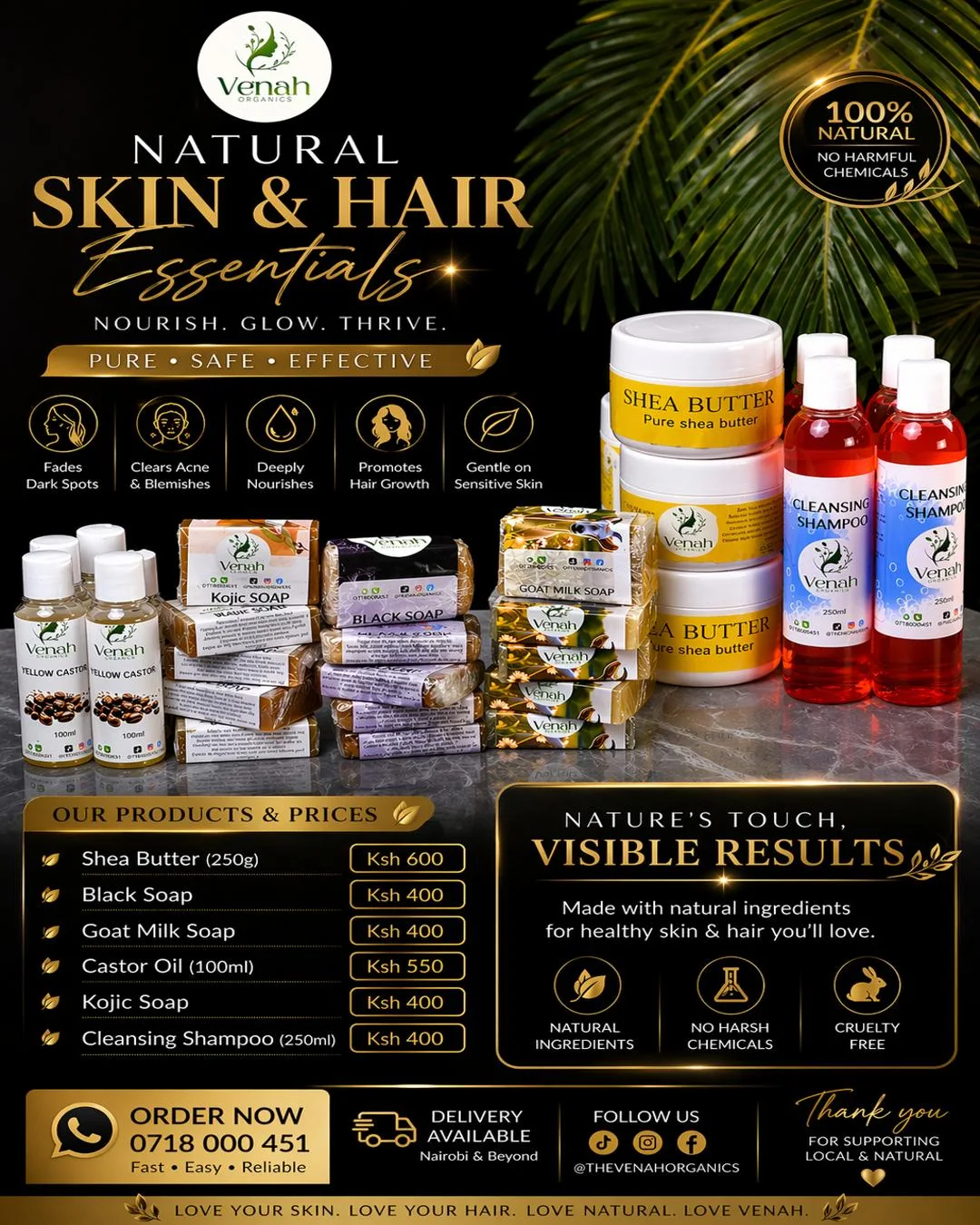 The Venah Organics Facebook ad: Say goodbye to skin and hair worries!