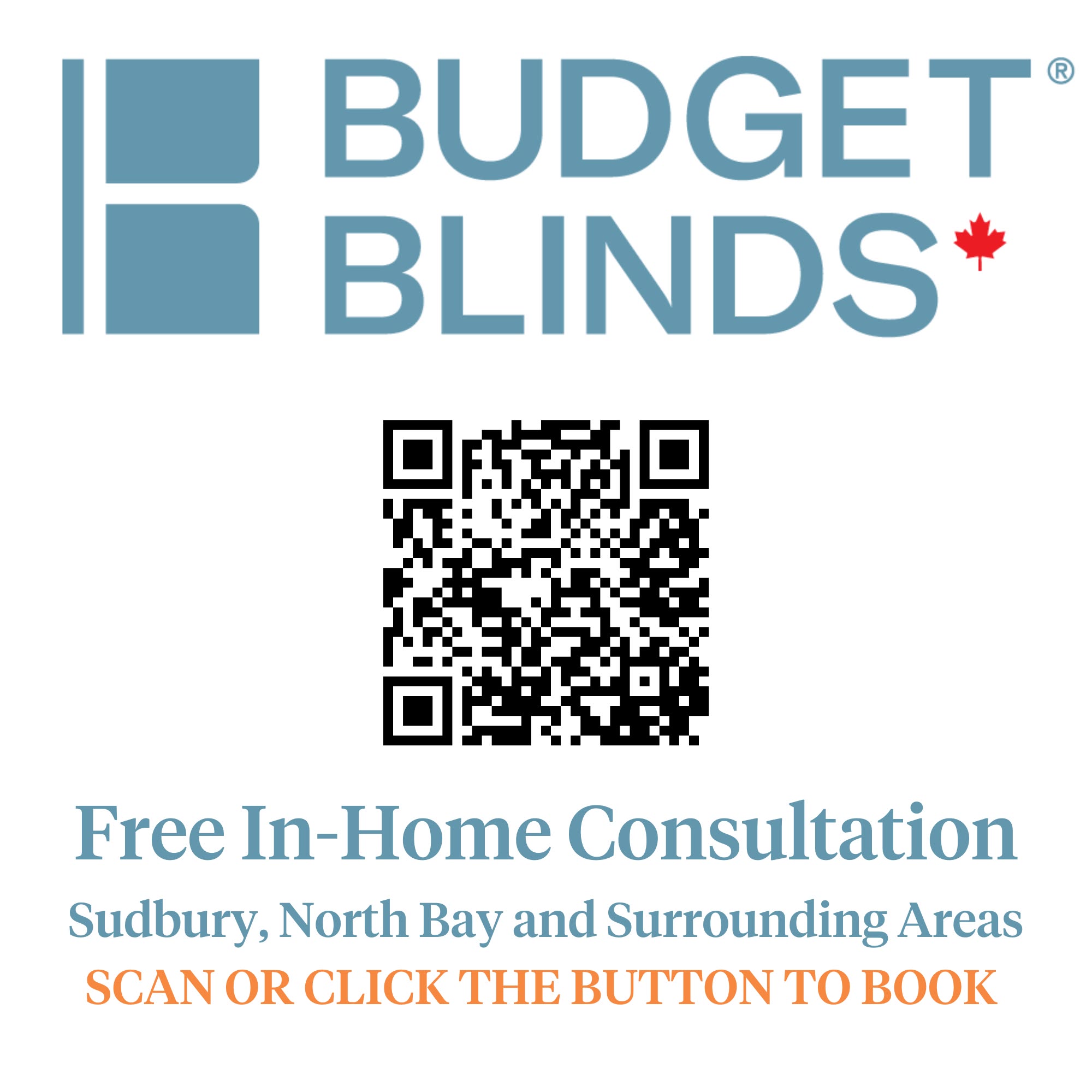 Budget Blinds of Sudbury & North Bay Facebook ad: FREE IN-HOME CONSULTATION