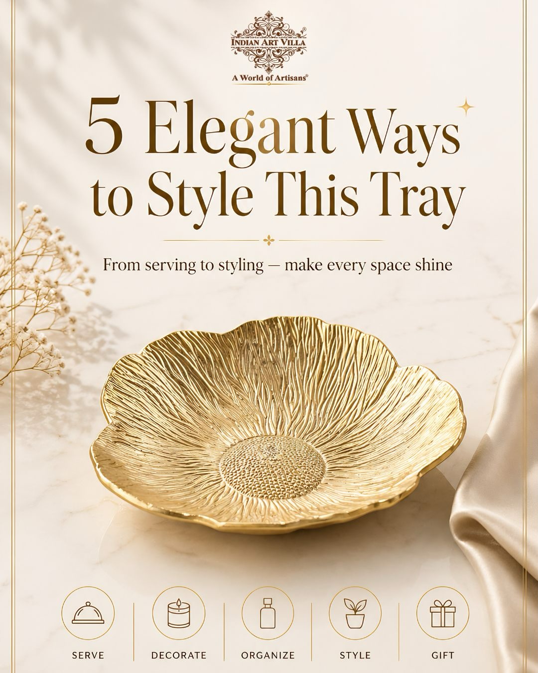 Indian Art Villa Facebook ad: One tray. Endless elegant possibilities.