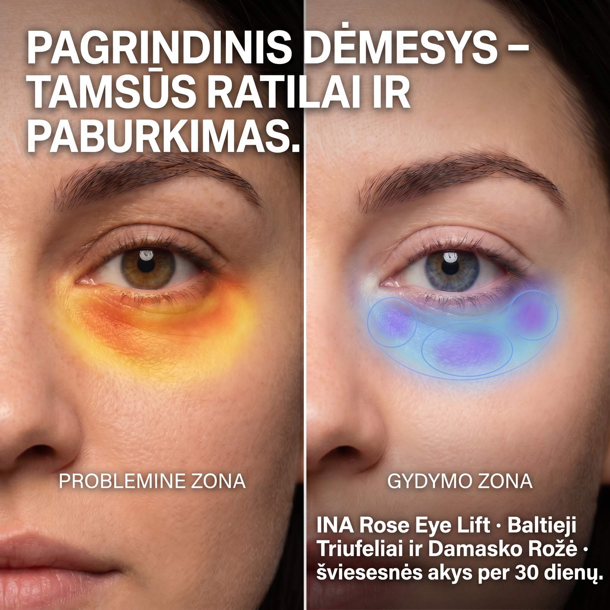 InaEssentials.lt - Šeimos Organinė Kosmetika Facebook ad: Kodėl tavo akys atrodo pavargusios jau iš ryto?