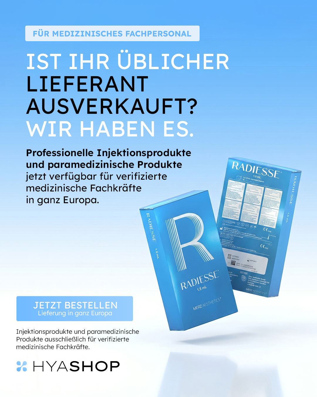 Hyashop Facebook ad: Ästhetische Injektionsprodukte sofort verfügbar