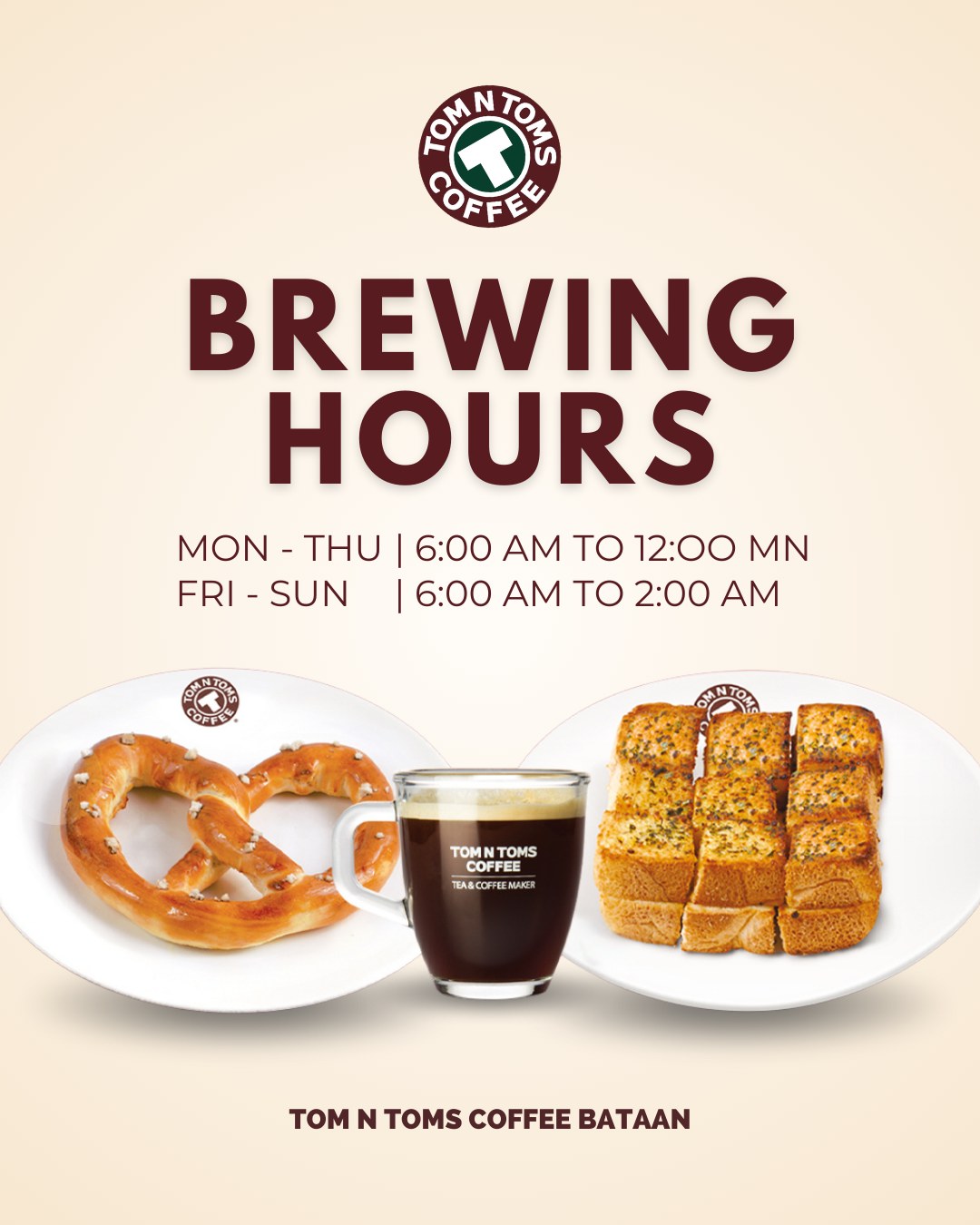 Tom N Toms Coffee Bataan Facebook ad: Fresh brews, tasty bites, and cozy moments, any…