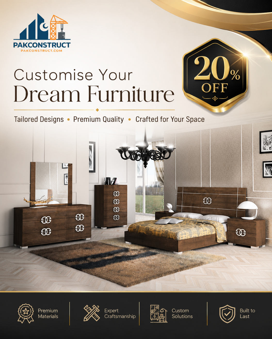 Pakconstruct Facebook ad: 20% OFF Customised Furniture
