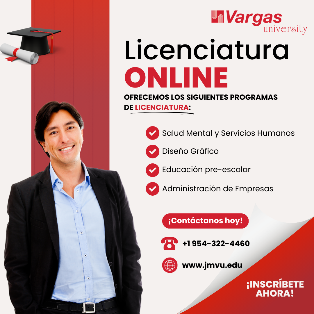 Vargas University Facebook ad: Carreras 100% online en inglés o español con…