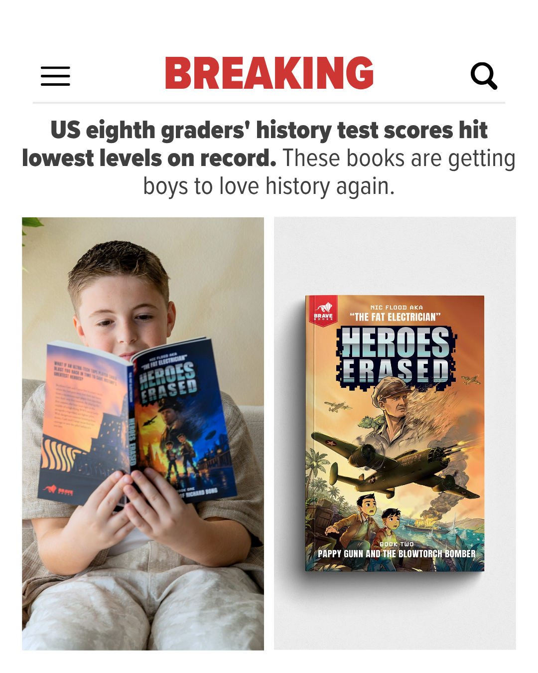 BRAVE Books Facebook ad: Teach Your Son Real WWII History