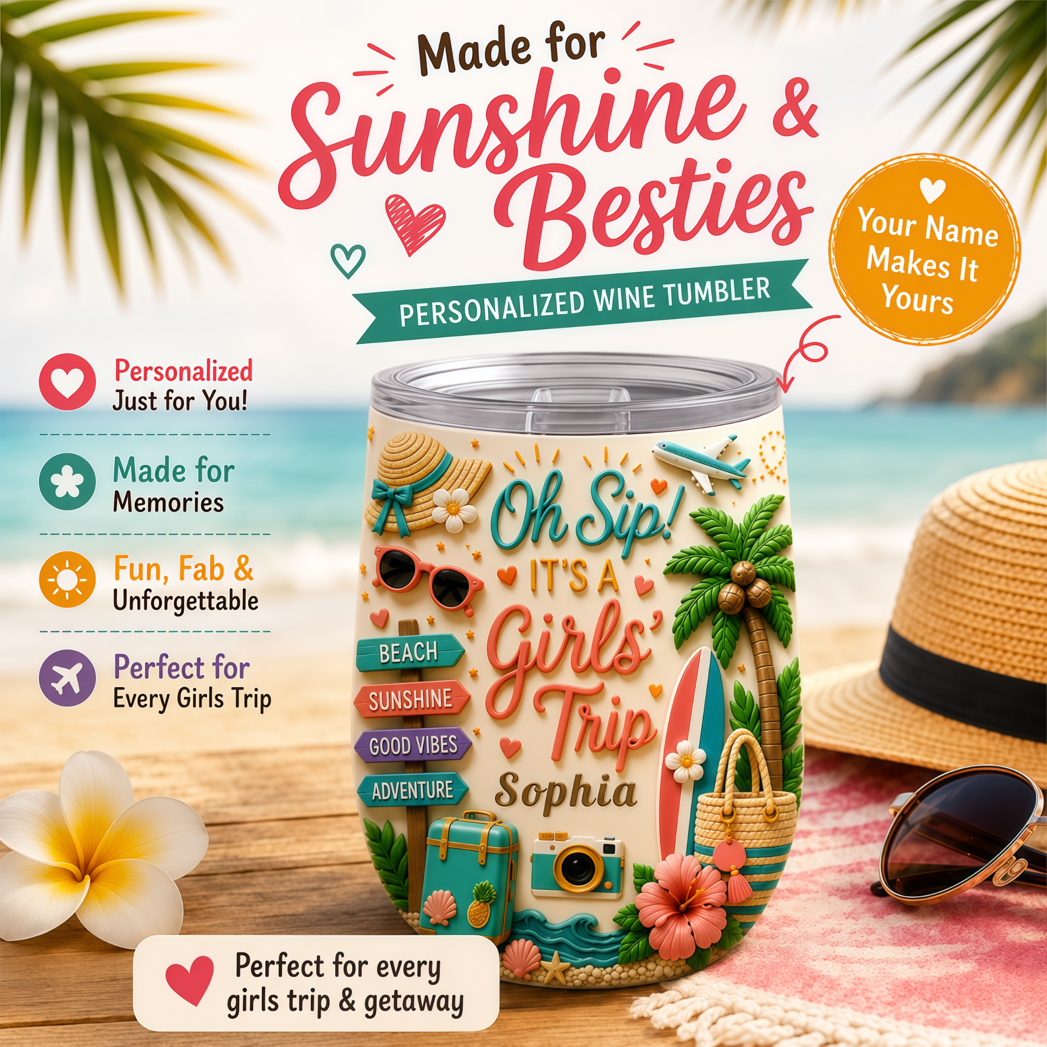Everyday Cozy Vibes Facebook ad: Oh Sip! It's a Girls' Trip - Personalized Bottles For…