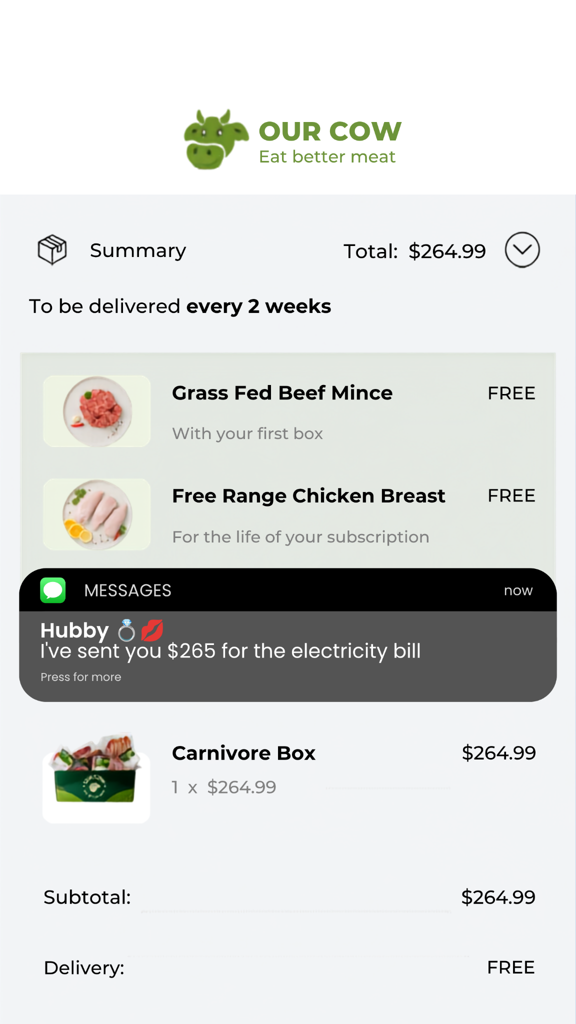 Our Cow Facebook ad: Sorry hubby, the $265 was for the good stuff