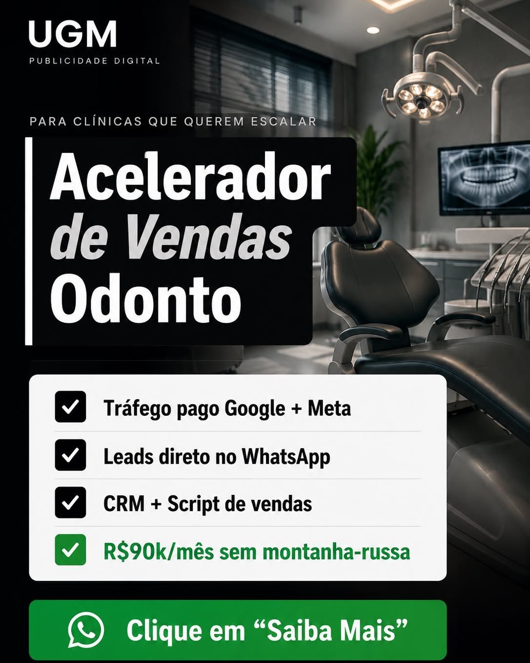 UGM Publicidade Facebook ad: Clínica lotada, todo mês. Sem depender de indicação.