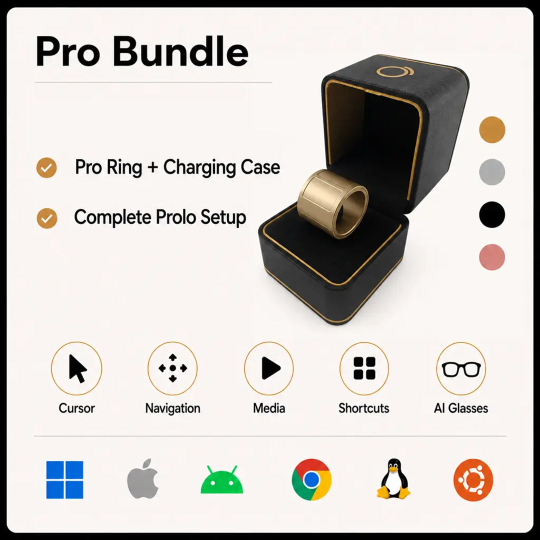 Prolo Facebook ad: Smart Wearable Mouse Ring. PC. Apple. Android. Linux.