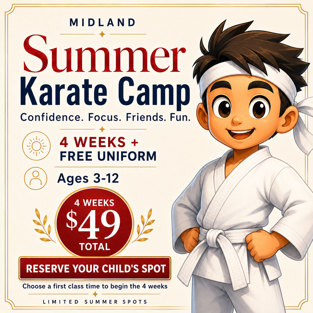 Cosens Martial Arts Midland LLC Facebook ad: 4 Weeks of Karate for $49