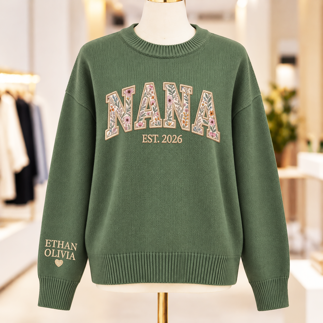 Giantbighands - Embroidered Gifts Facebook ad: Custom Floral Nana Knit Sweater, Personalized Applique…