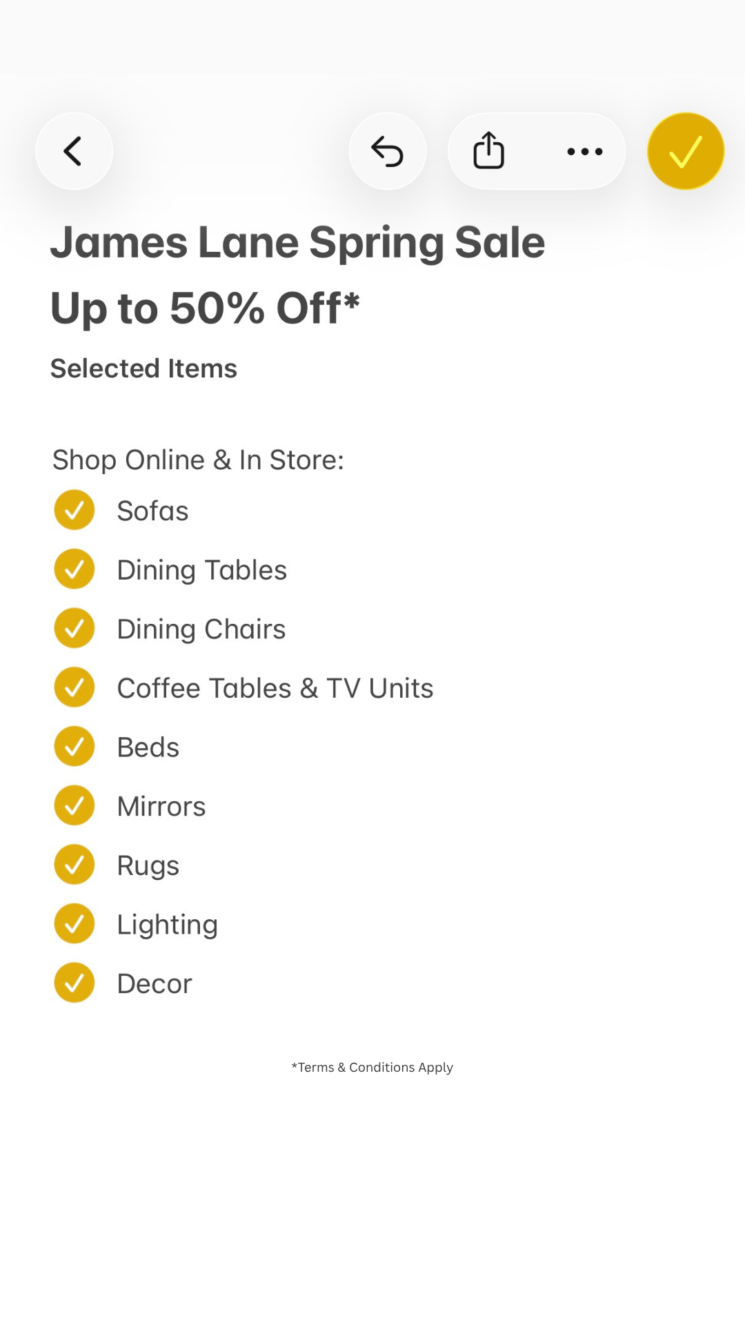 James Lane Facebook ad: Up to 50% Off Spring Sale