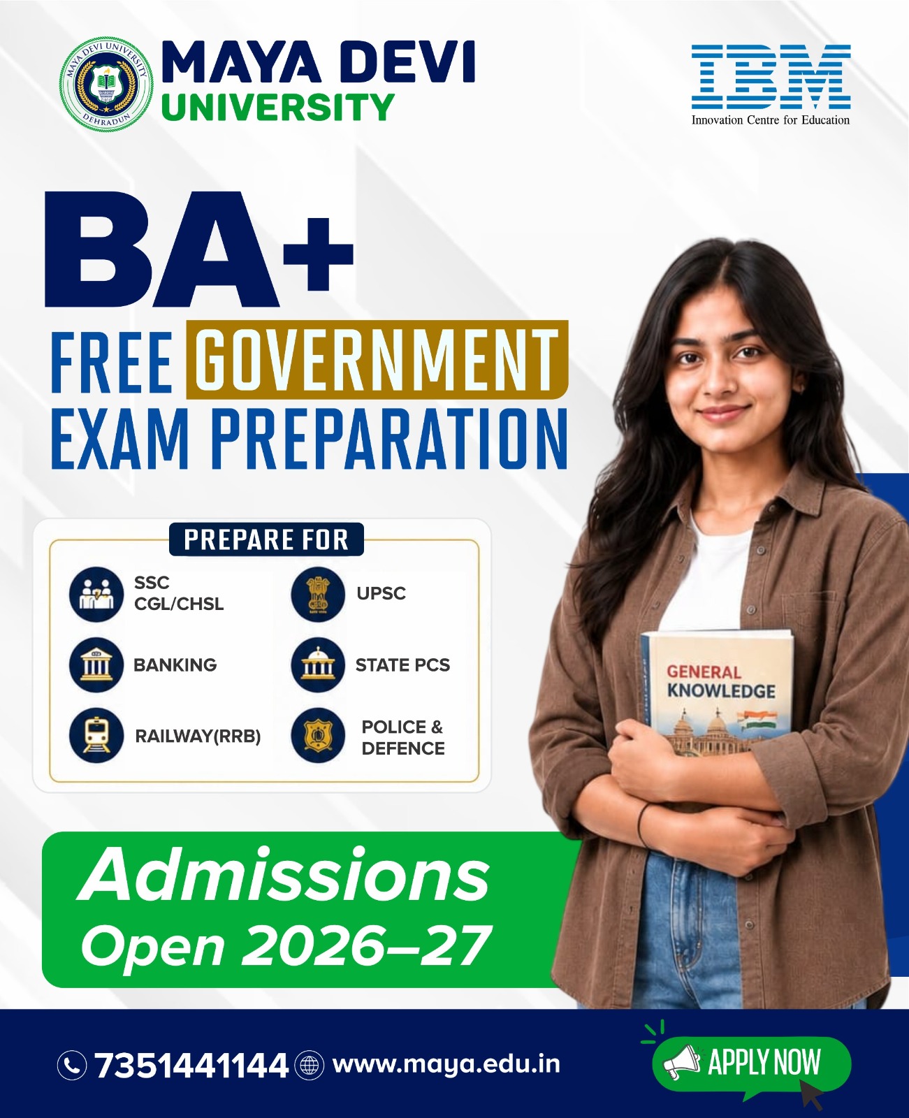 Maya Devi University, Dehra Dun. Facebook ad: BA+ with FREE Government Exam Preparation