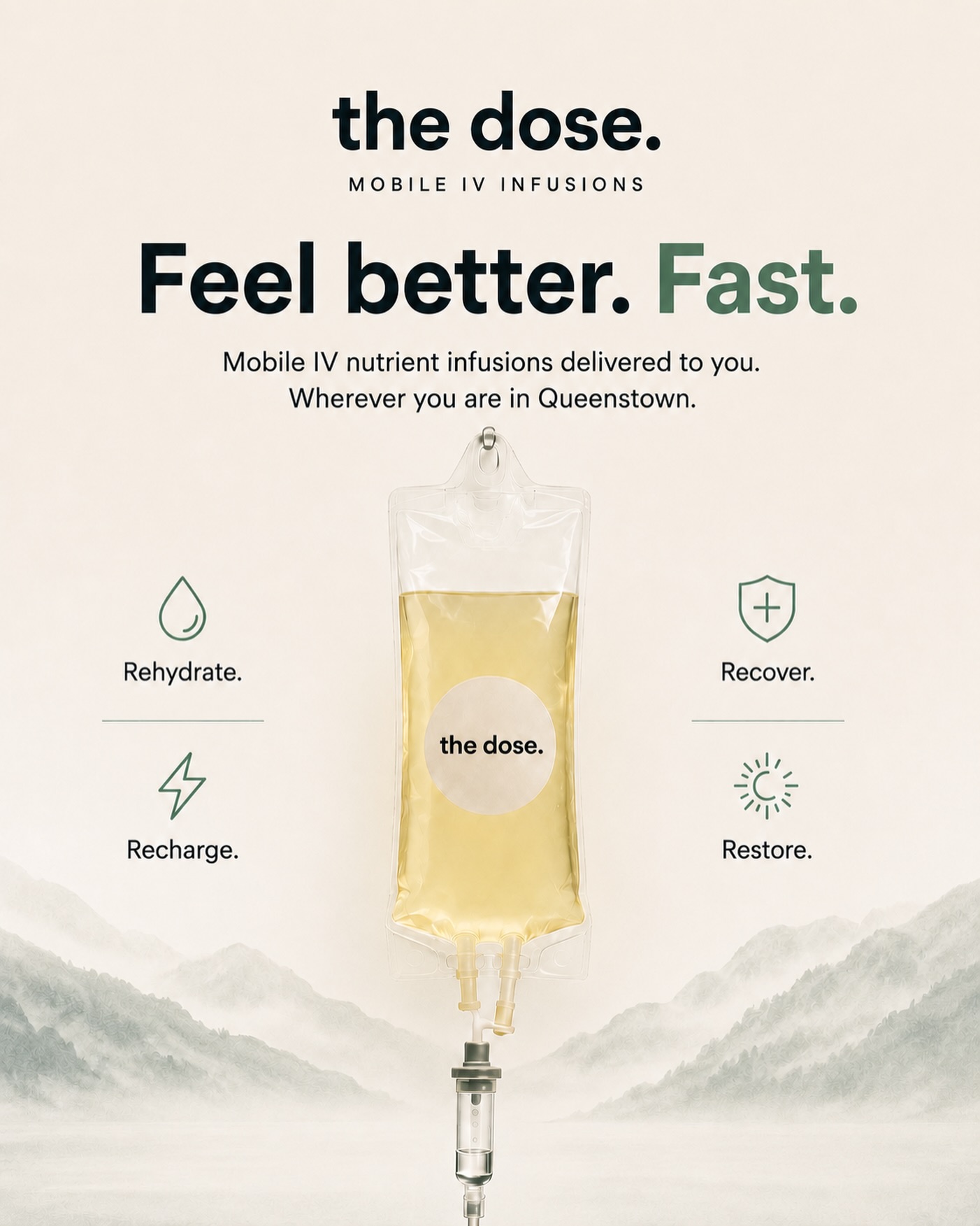 The dose. Mobile IV Therapy Queenstown Facebook ad from Jul 17, 2026