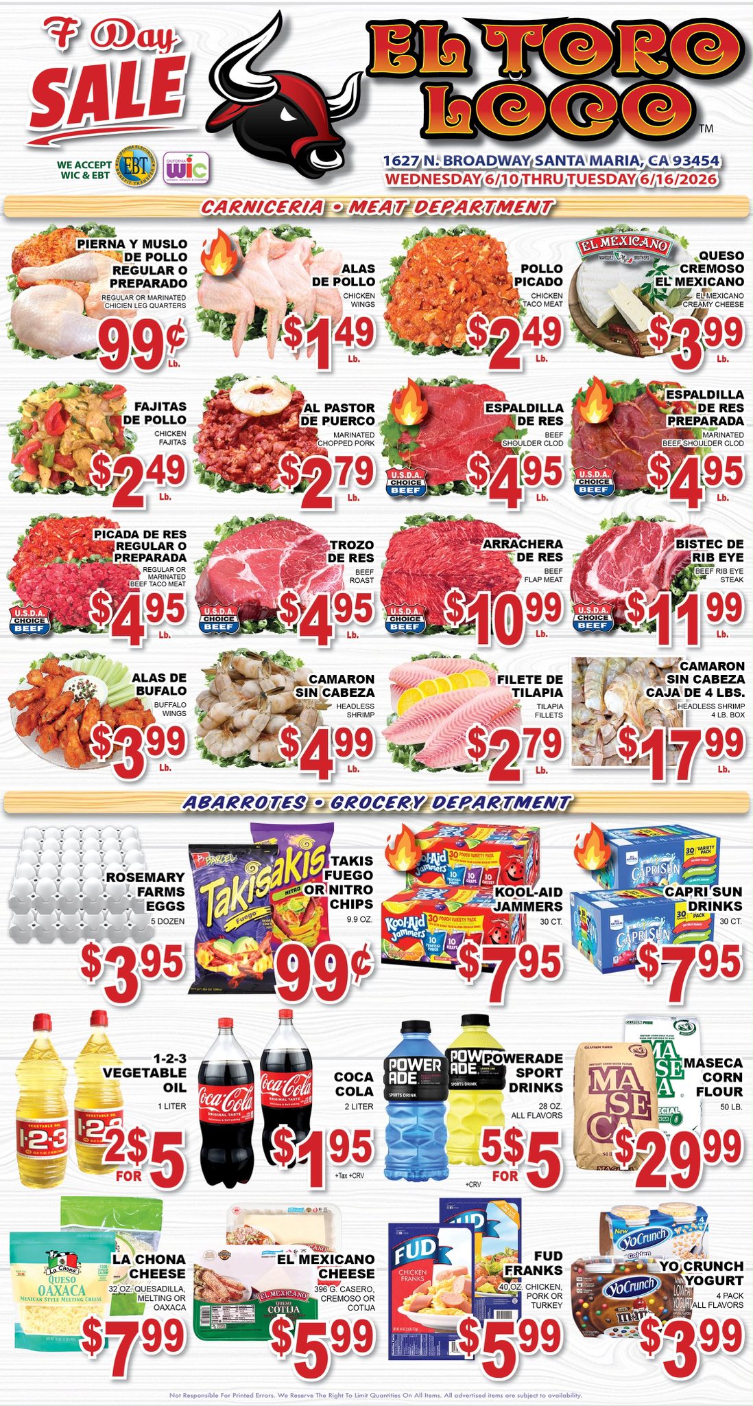 Toro Loco Santa Maria - N. Broadway Facebook ad: EL TORO LOCO SANTA MARIA, 7 DAY SALE!