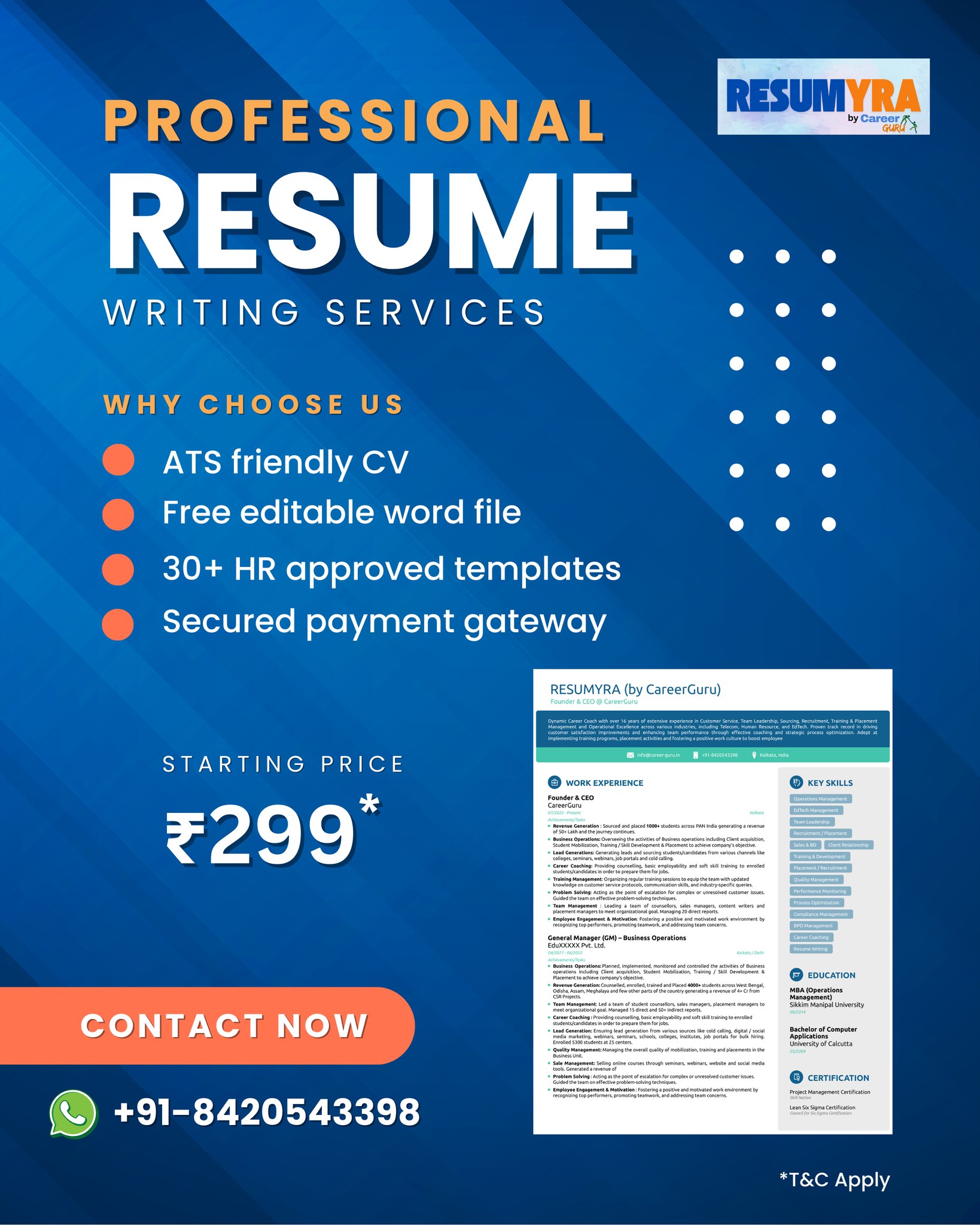 Resumyra by CareerGuru Facebook ad: Get a Professional Resume for Just ₹299*