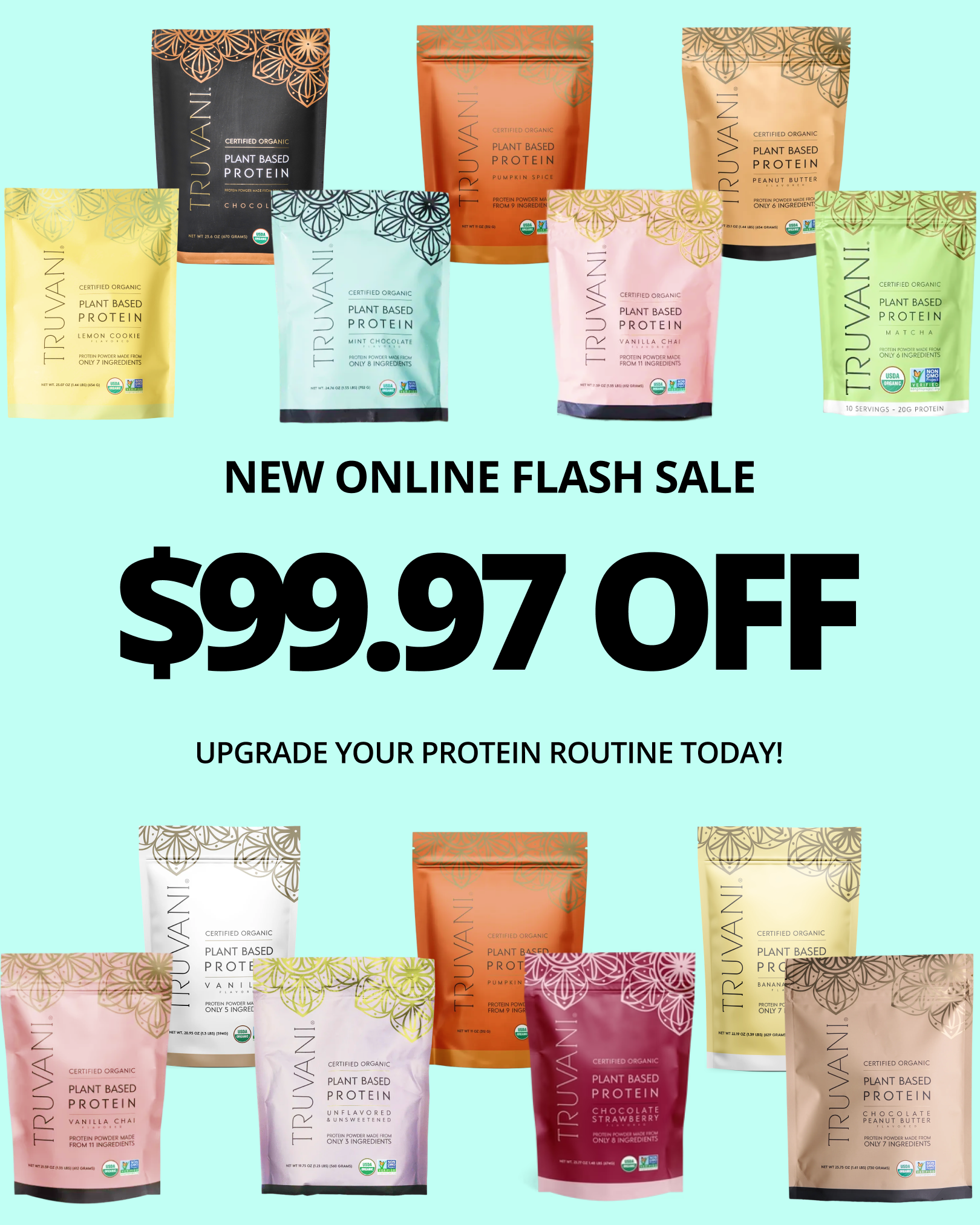 Truvani Facebook ad: 72% OFF Truvani Protein Starter Kit
