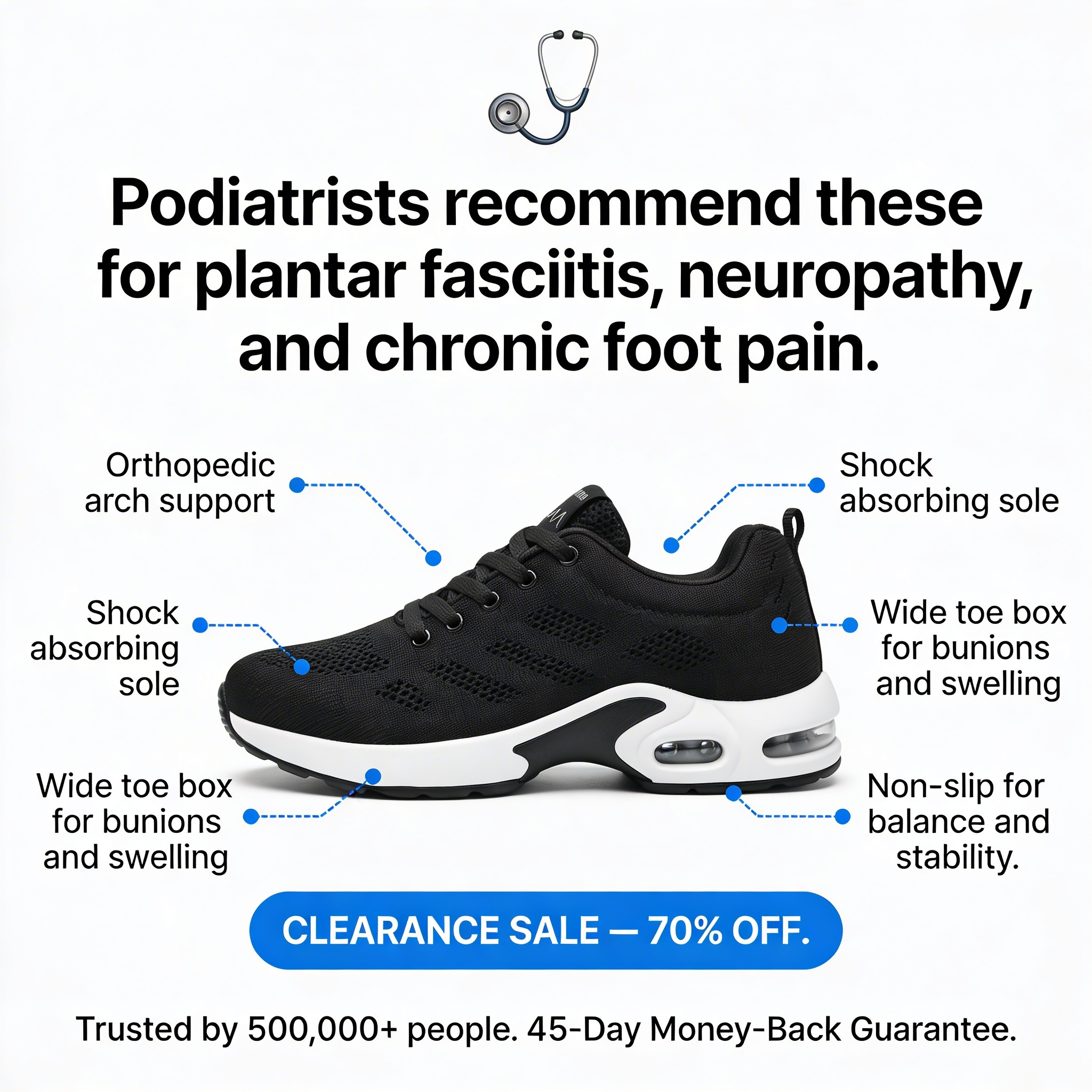 Dr. Rachel Moore, Podiatrist Facebook ad: The shoe podiatrists actually recommend for foot pain.