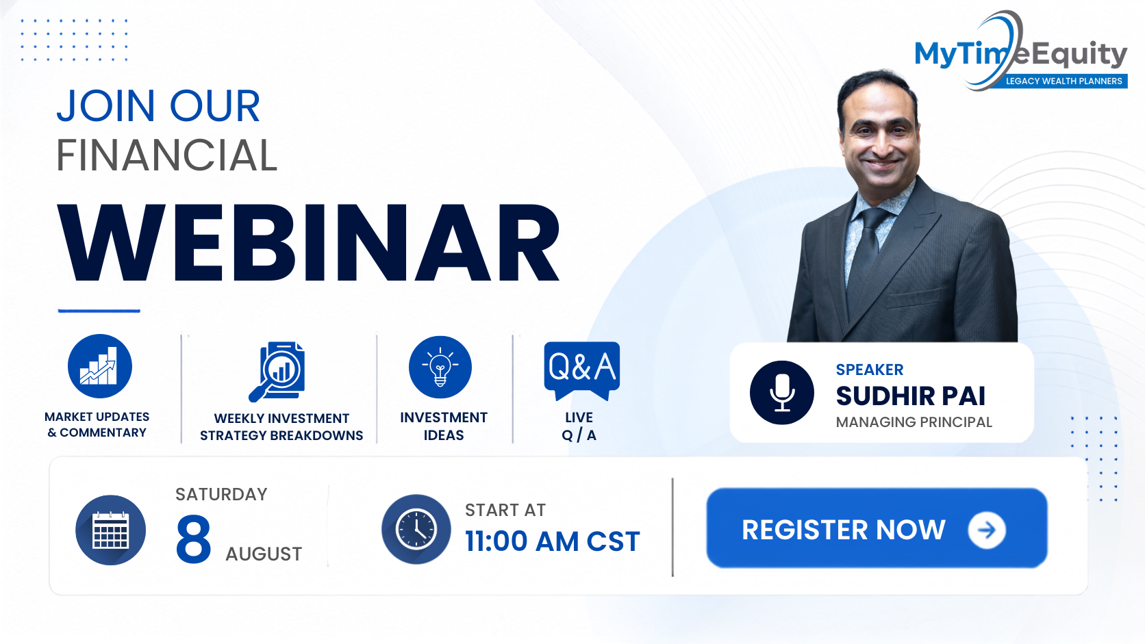 My Time Equity Facebook ad: Free Investment Webinar This Saturday