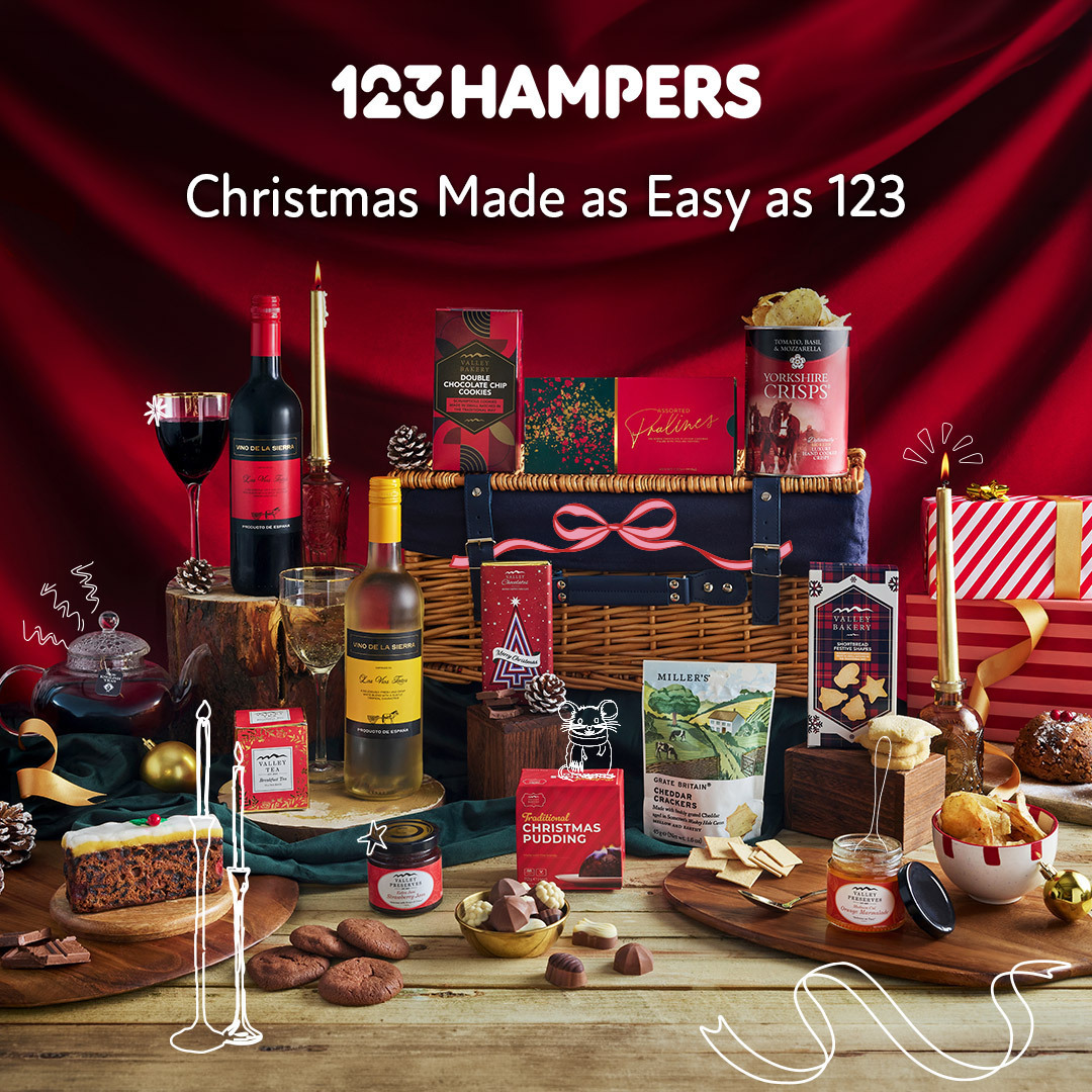 123 Hampers Facebook ad: Spread the Christmas cheer with delicious gifts and…