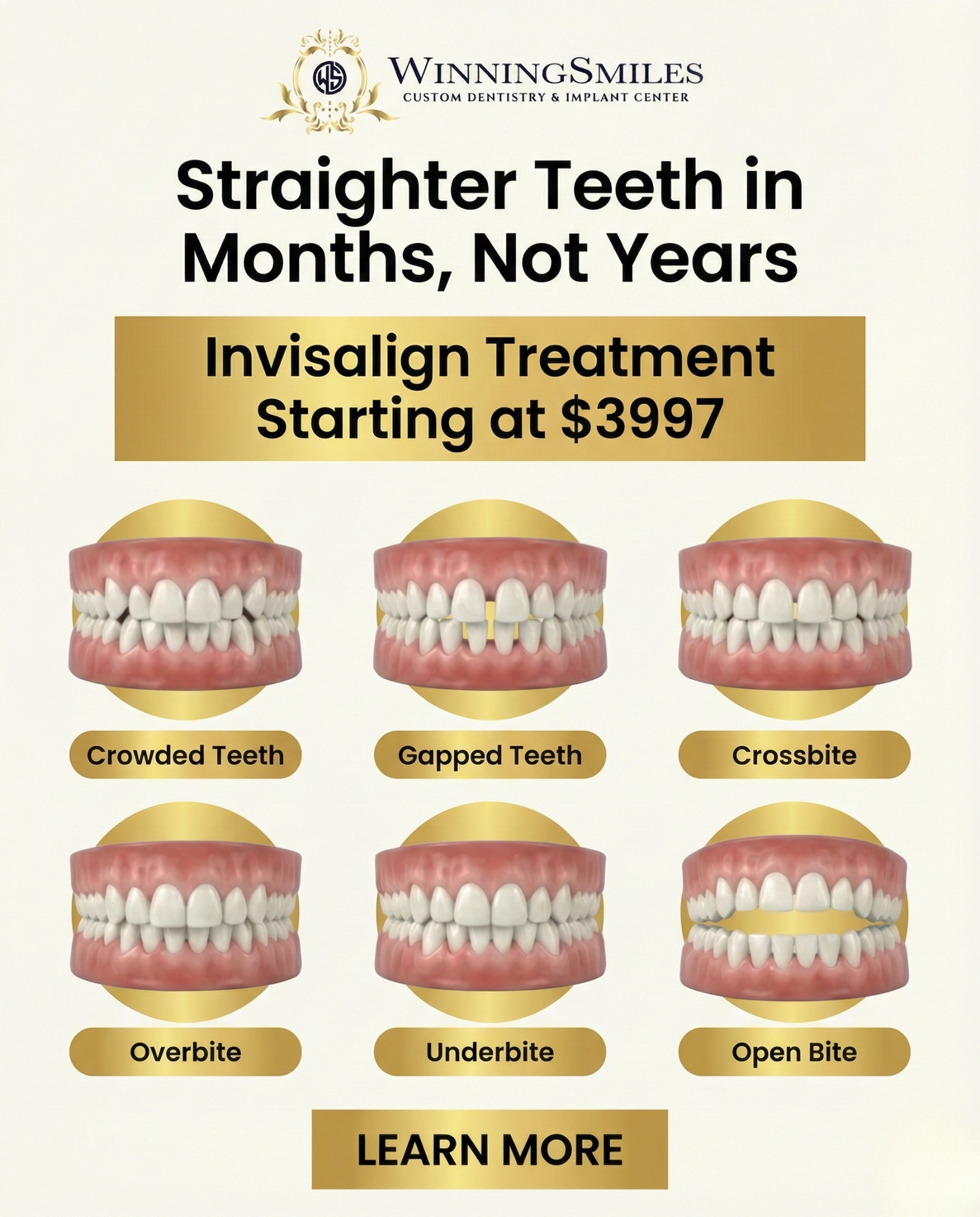 WinningSmiles Custom Dentistry & Implant Center Facebook ad: Invisalign Treatment Starting at $3997!