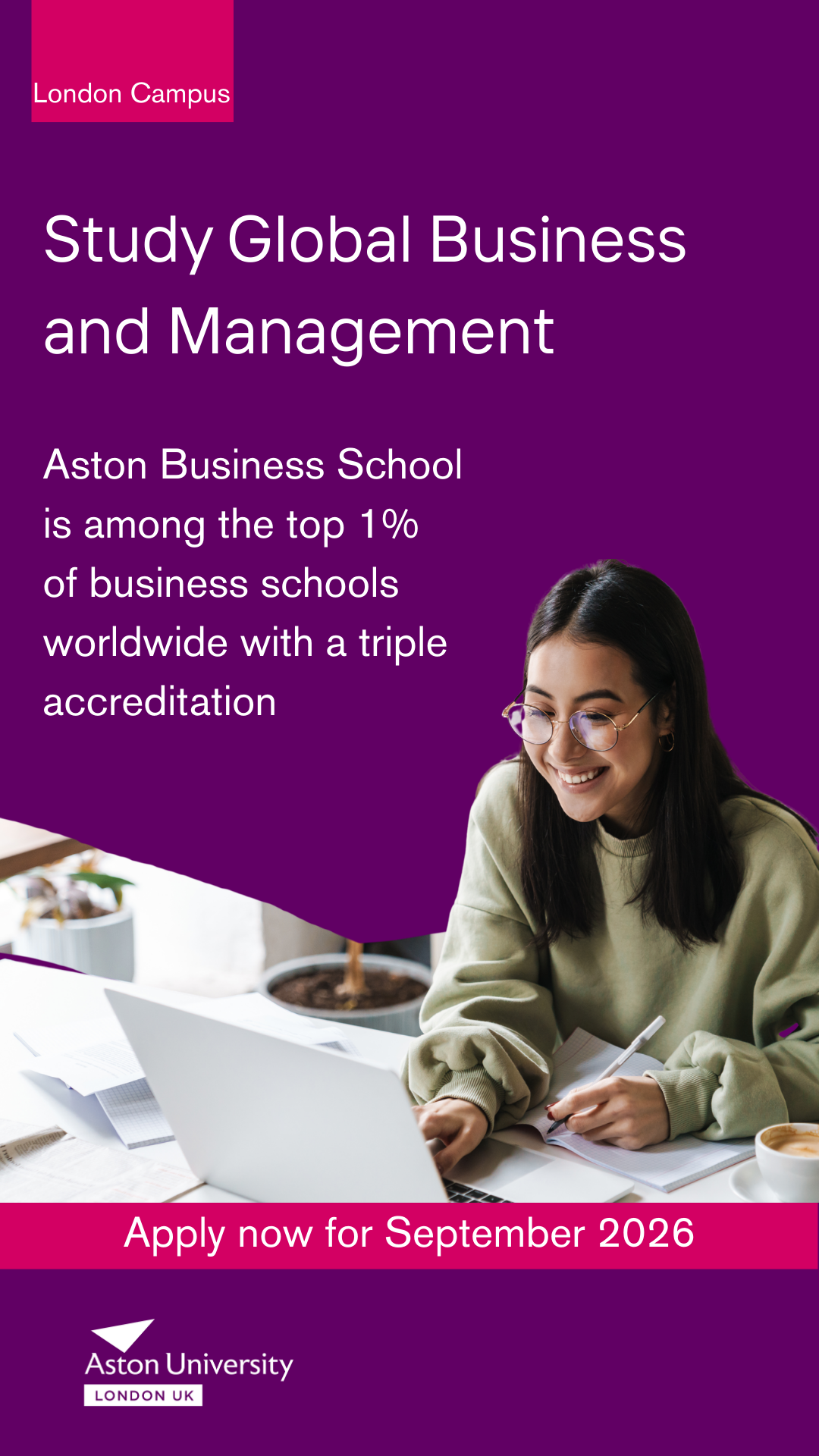 Aston University London Facebook ad from Jul 9, 2026