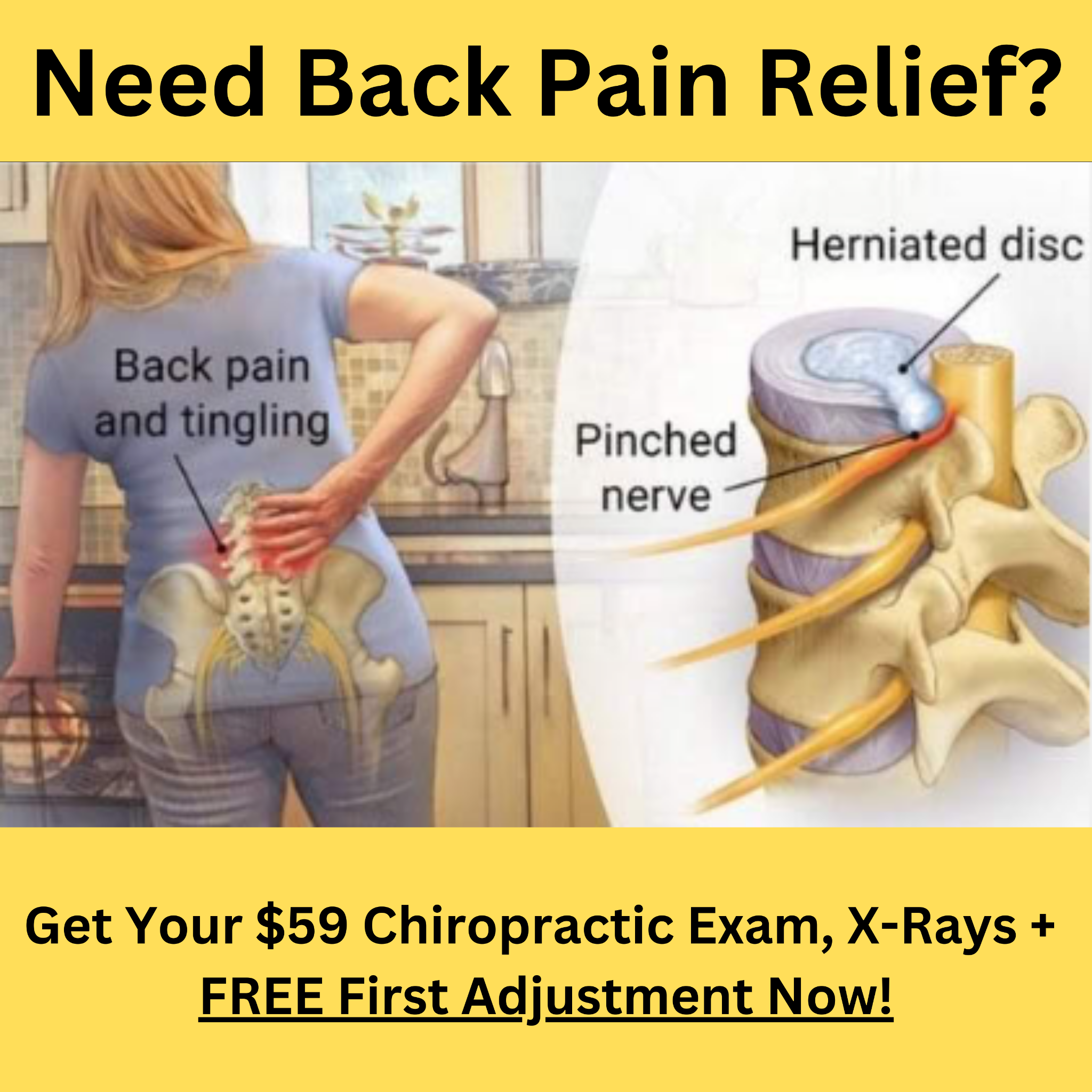 Vitality Solutions - Bowmanville Facebook ad: End Back Pain - Get Your First Adjustment Free With $59…