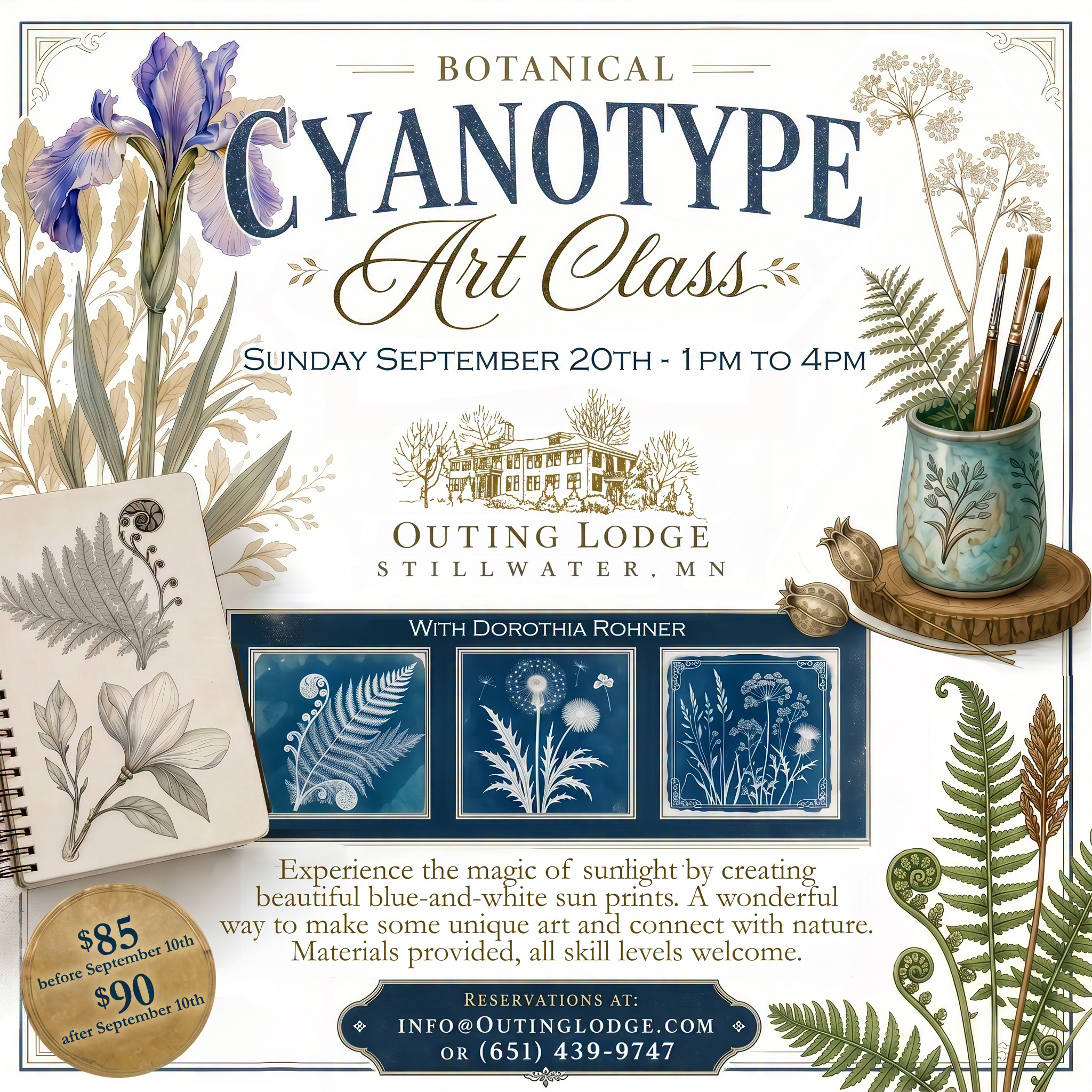 The Outing Lodge Facebook ad: Botanical Cyanotype Art Class