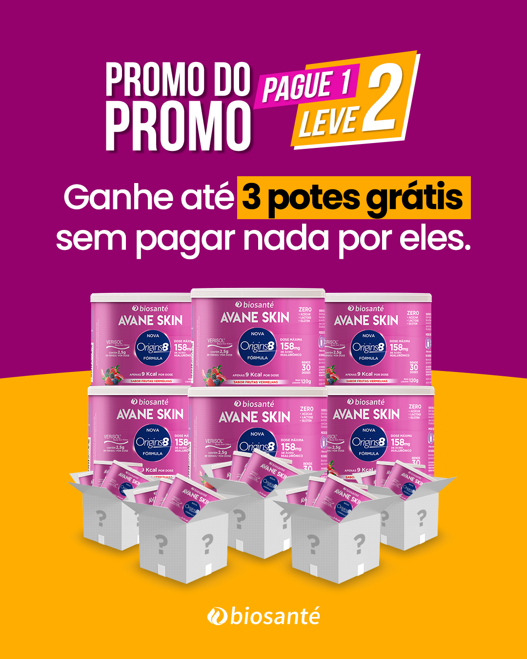 Biosanté Brasil Facebook ad: Ganhe Até 3 Potes Grátis de Avane Skin