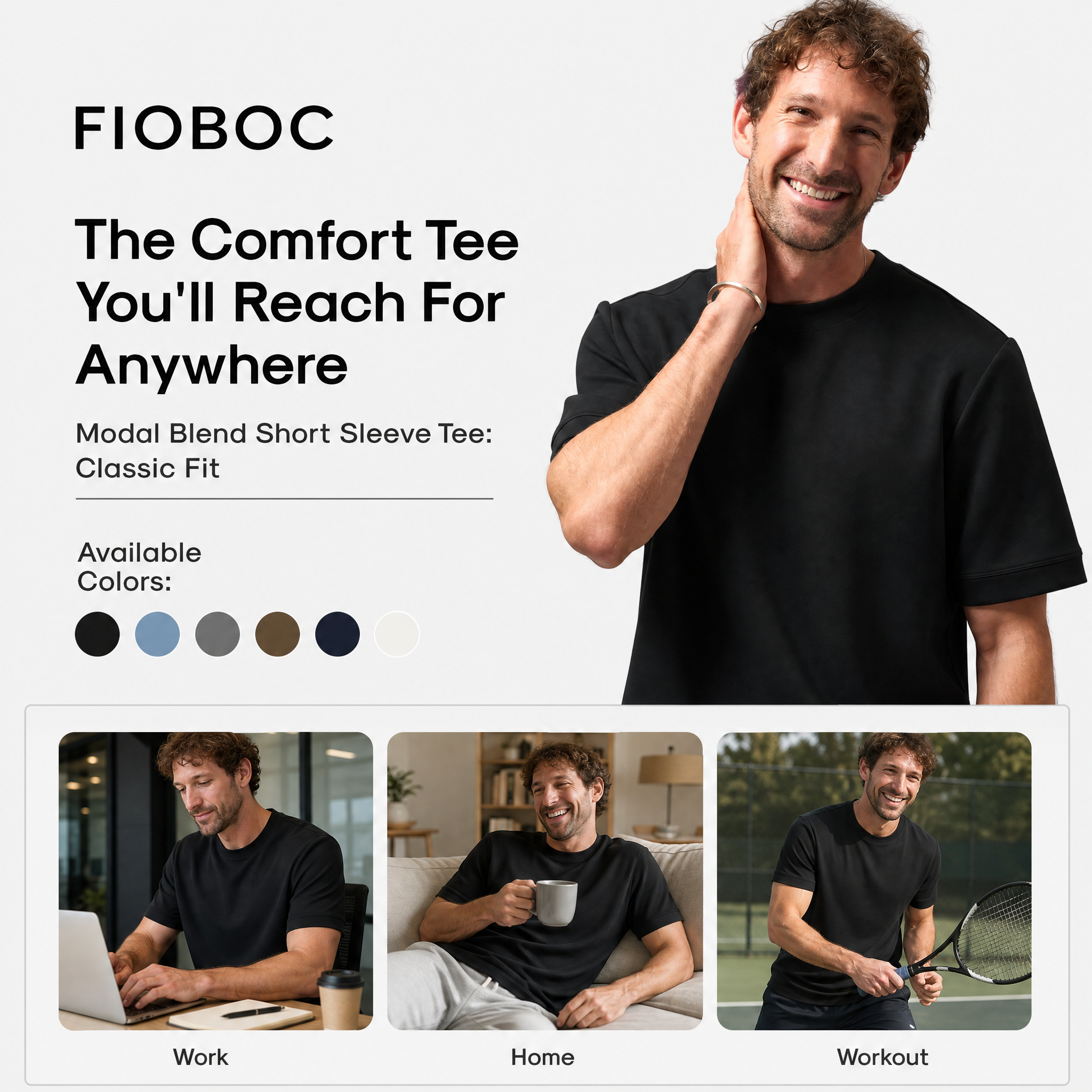 Fioboc Clothing Facebook ad: Modal Blend Short Sleeve Tee: Classic Fit