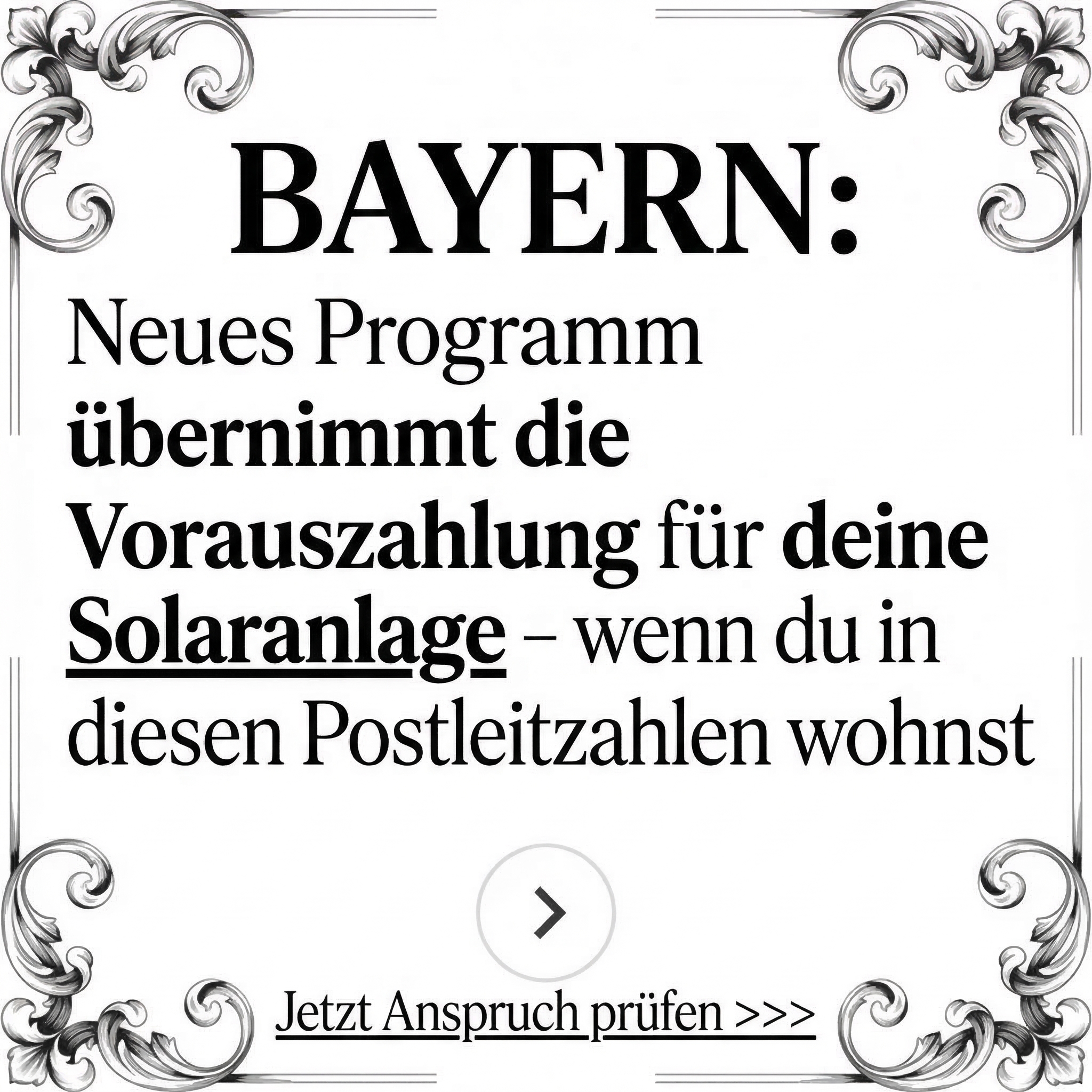 Nationaler Solar Ratgeber Facebook ad: Bayern: Jetzt Anspruch prüfen