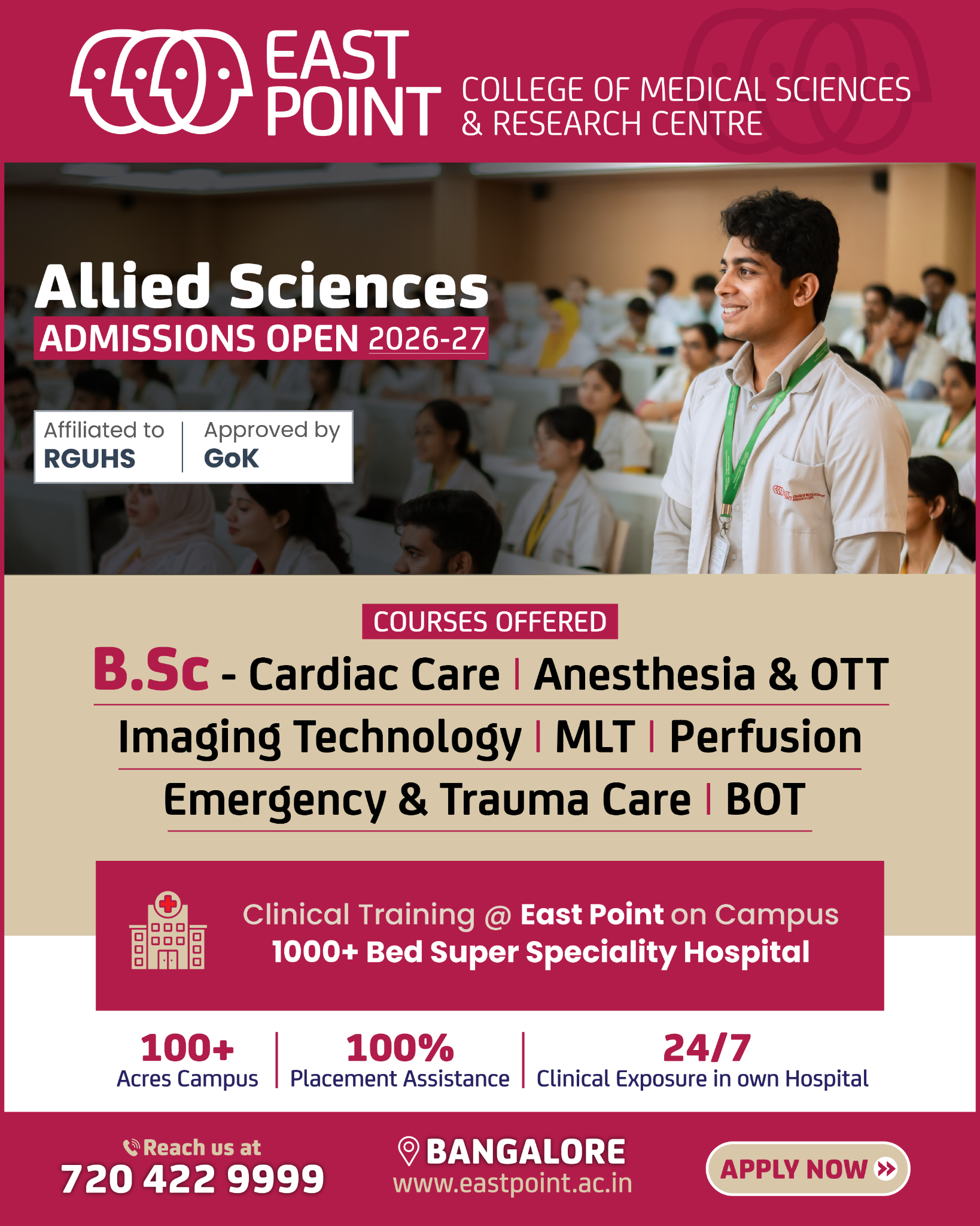 East Point Group of Institutions Facebook ad: Study in a 100+ Acre Green Campus in Bangalore, East Point