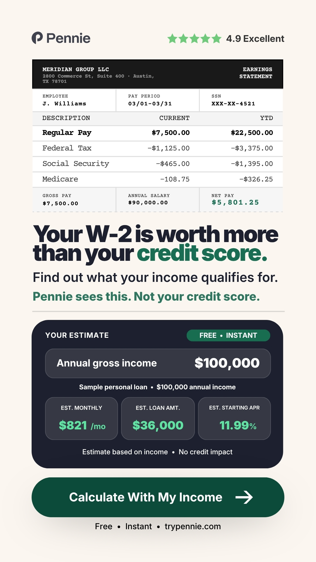 Pennie Financial Facebook ad from Apr 1, 2026