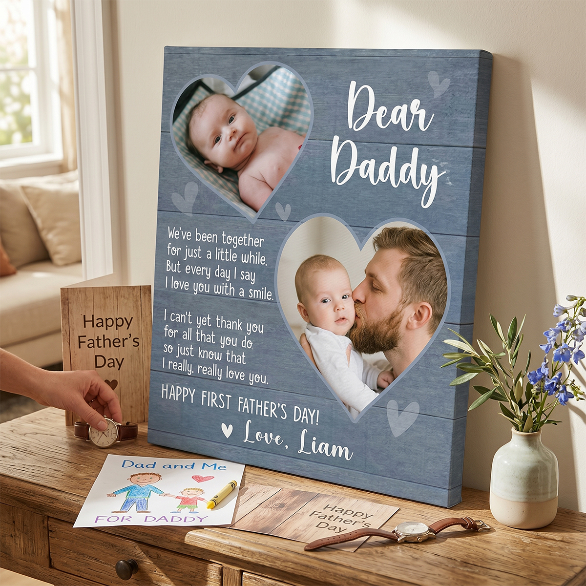 Mowist Facebook ad: Happy First Fathers Day Personalized Canvas, Custom…