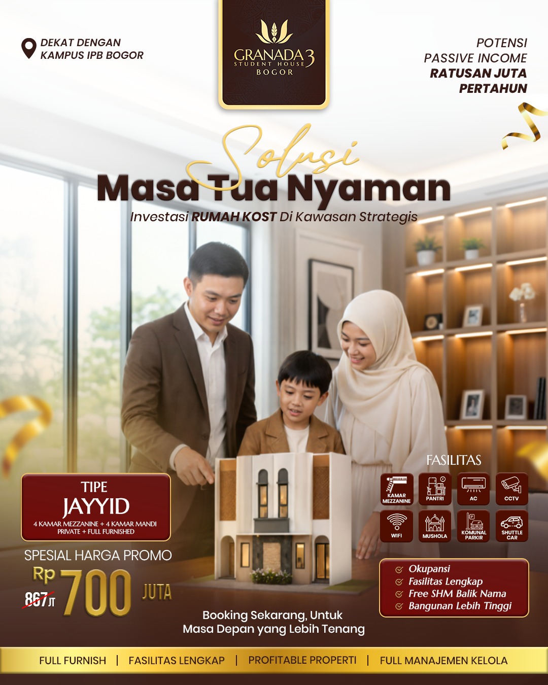Granada Student House 3 IPB - Islamic Modern Living Facebook ad: Dikelola Penuh, Pemilik Tinggal Terima Hasil