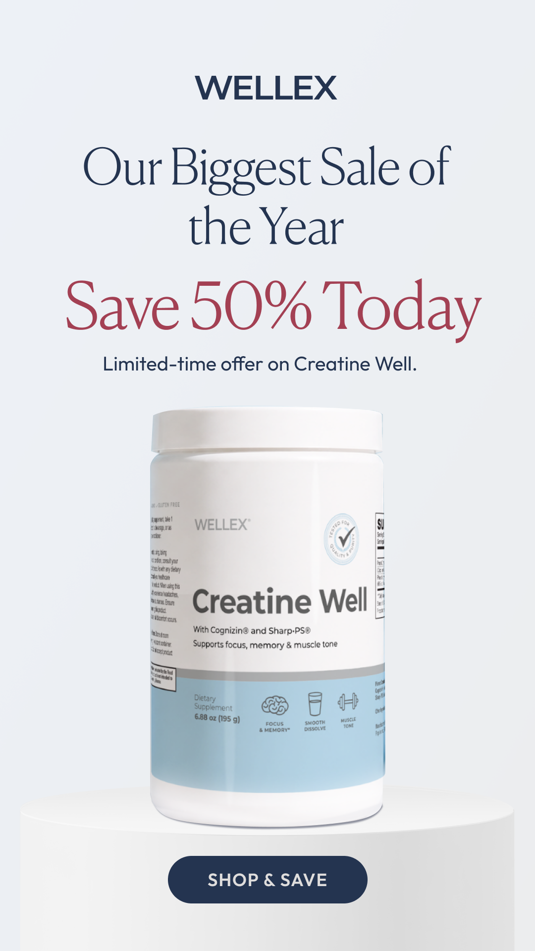 Wellex Facebook ad: 50% Off | Creatine Well