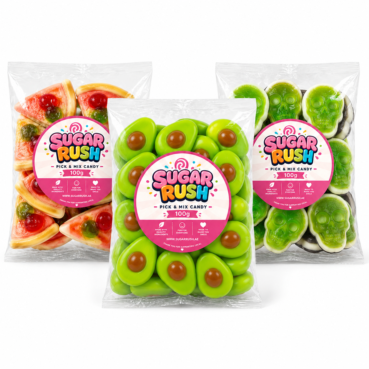 Sugar Rush UAE Facebook ad: Shop 3-Pack Sweet Bundles