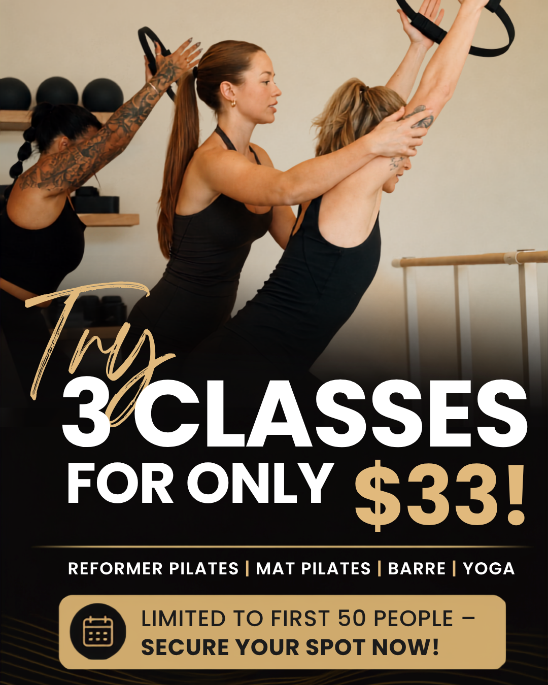 Alma Collective Facebook ad: 3 Classes for $33, Only 50 Spots