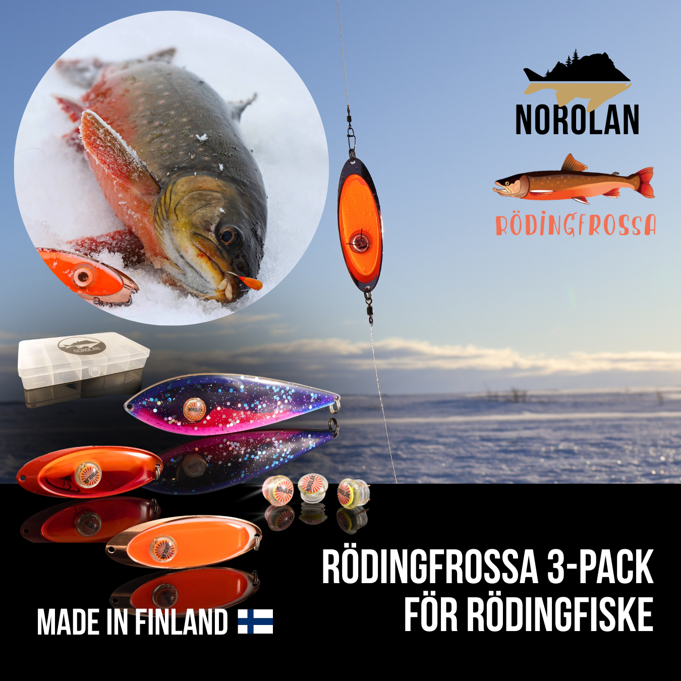 Norolan Facebook ad: NYHET: Rödingfrossa 3-pack för seriöst rödingfiske