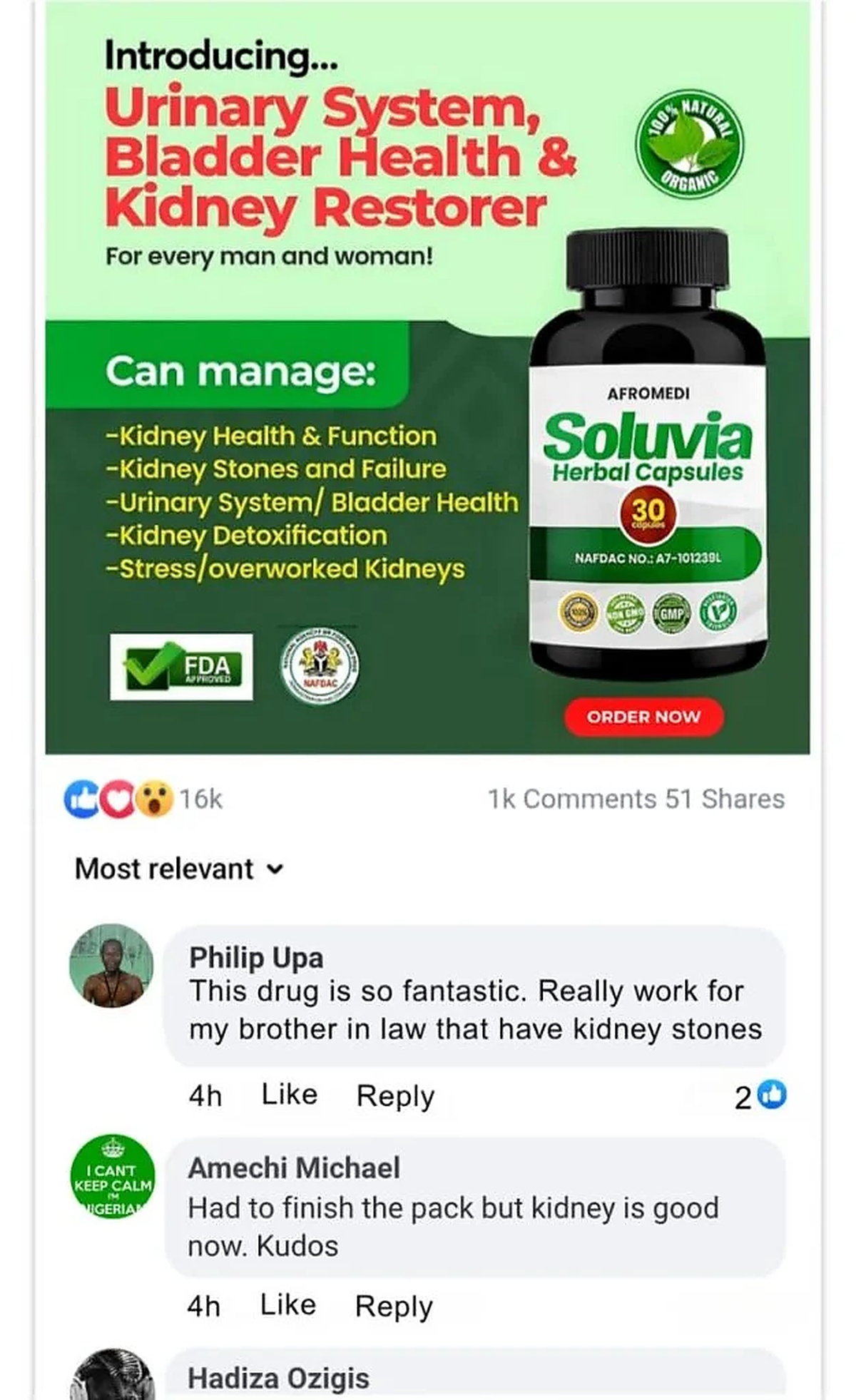 Natural Kidney Support Facebook ad from Jul 7, 2026