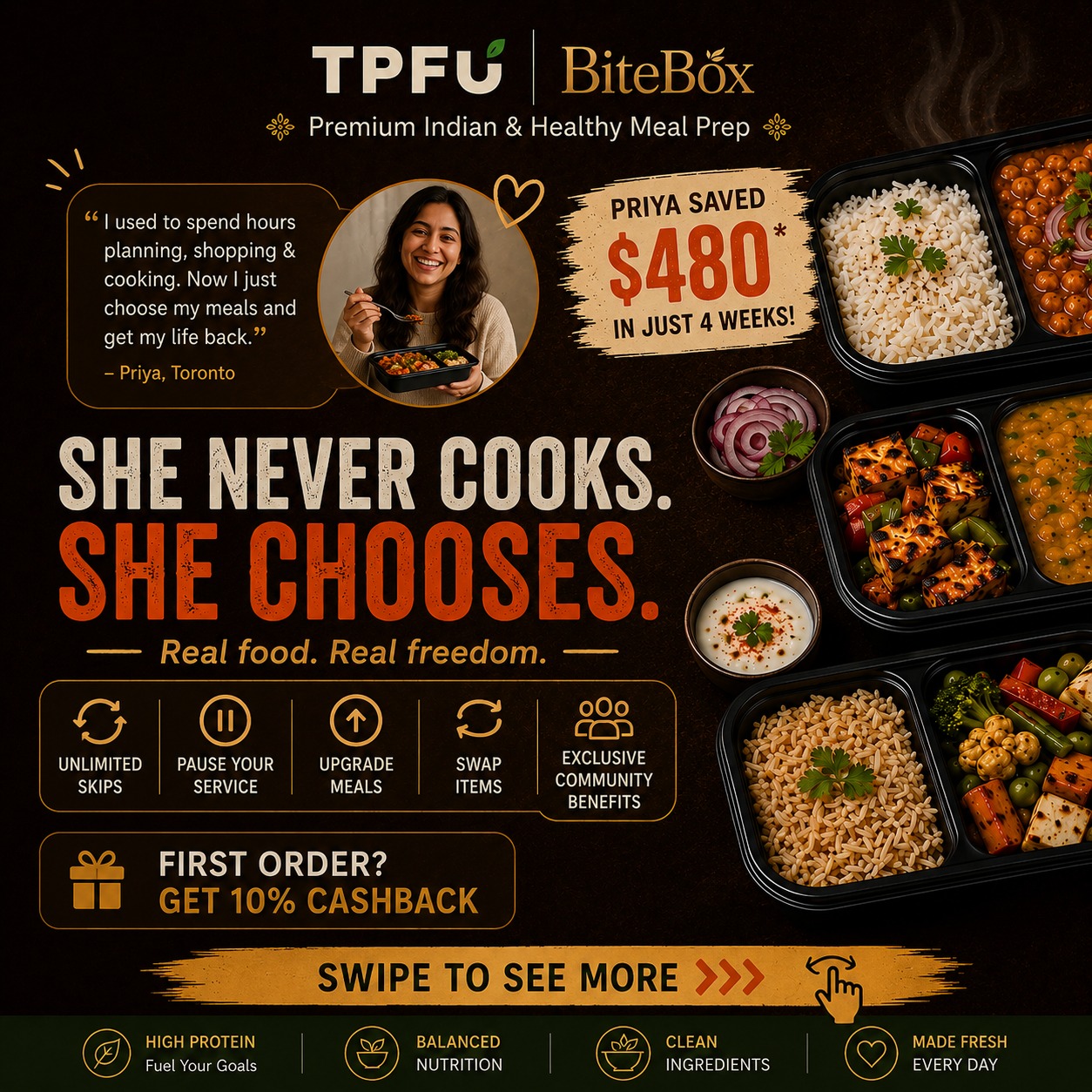 tpfu_food Facebook ad: People think meal prep means boring food, rigid…
