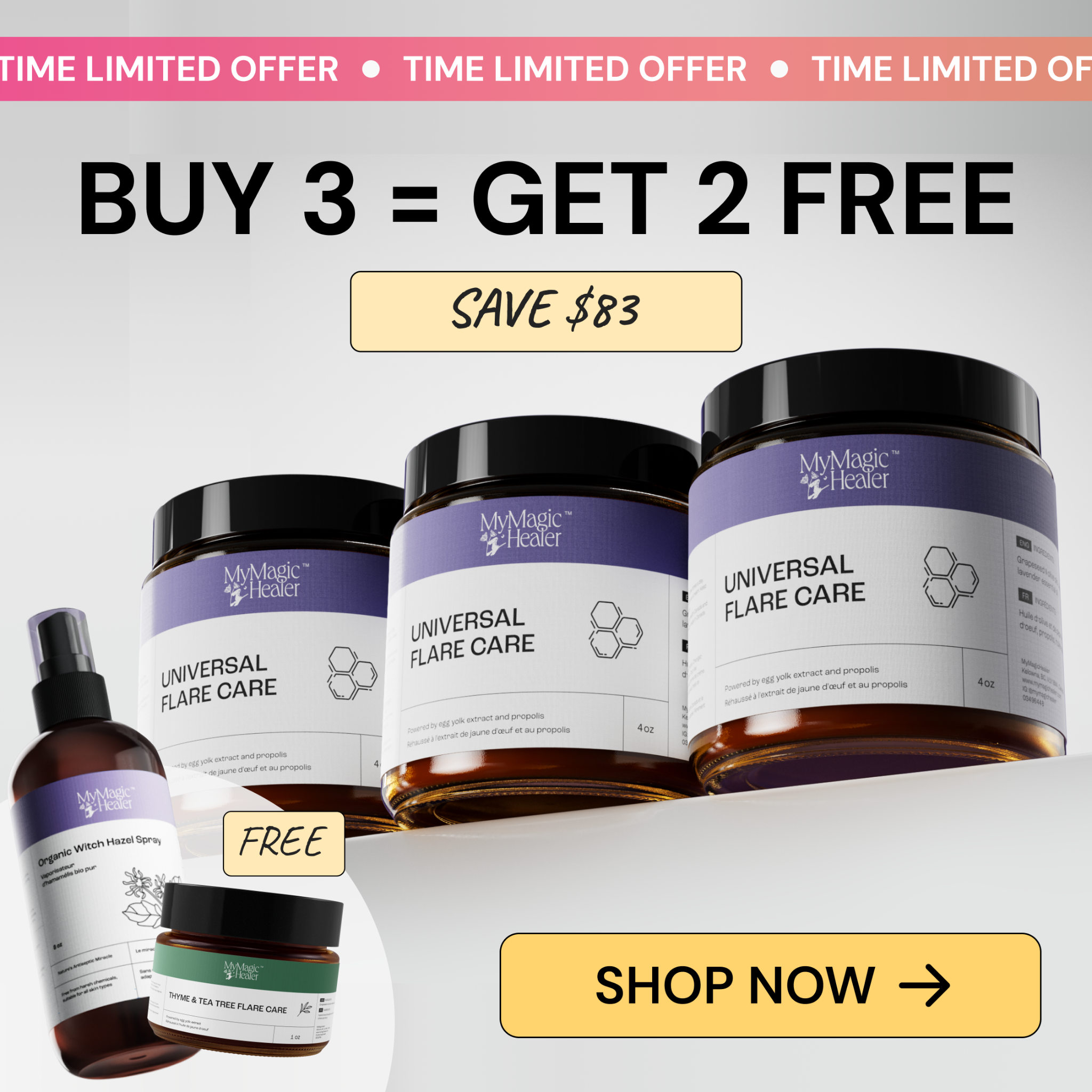 Mymagichealer Facebook ad: Final Stock, Buy 3, Get 2 Free.