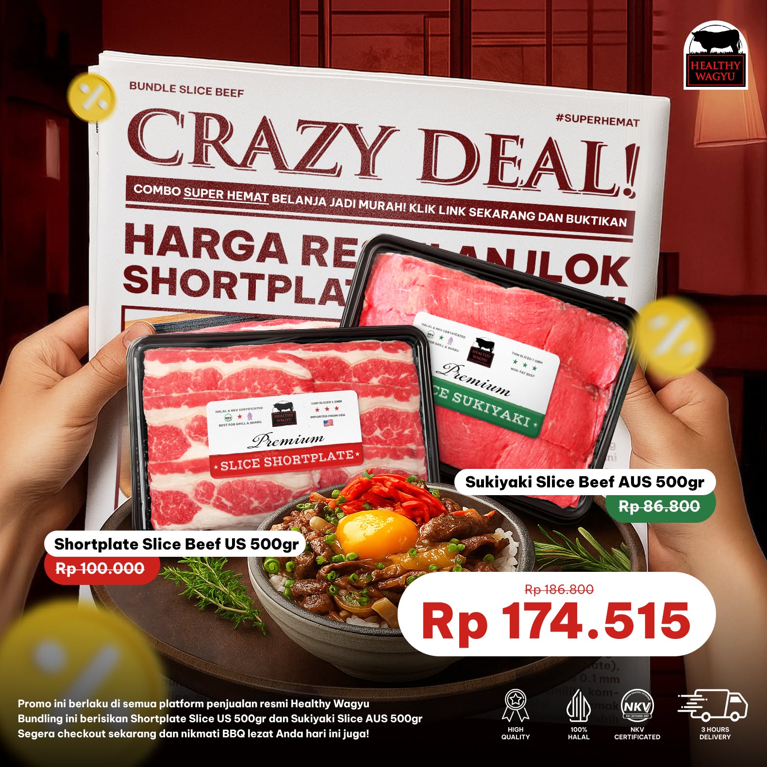 Healthywagyu Meatshop Facebook ad: HARGA ANJLOK!