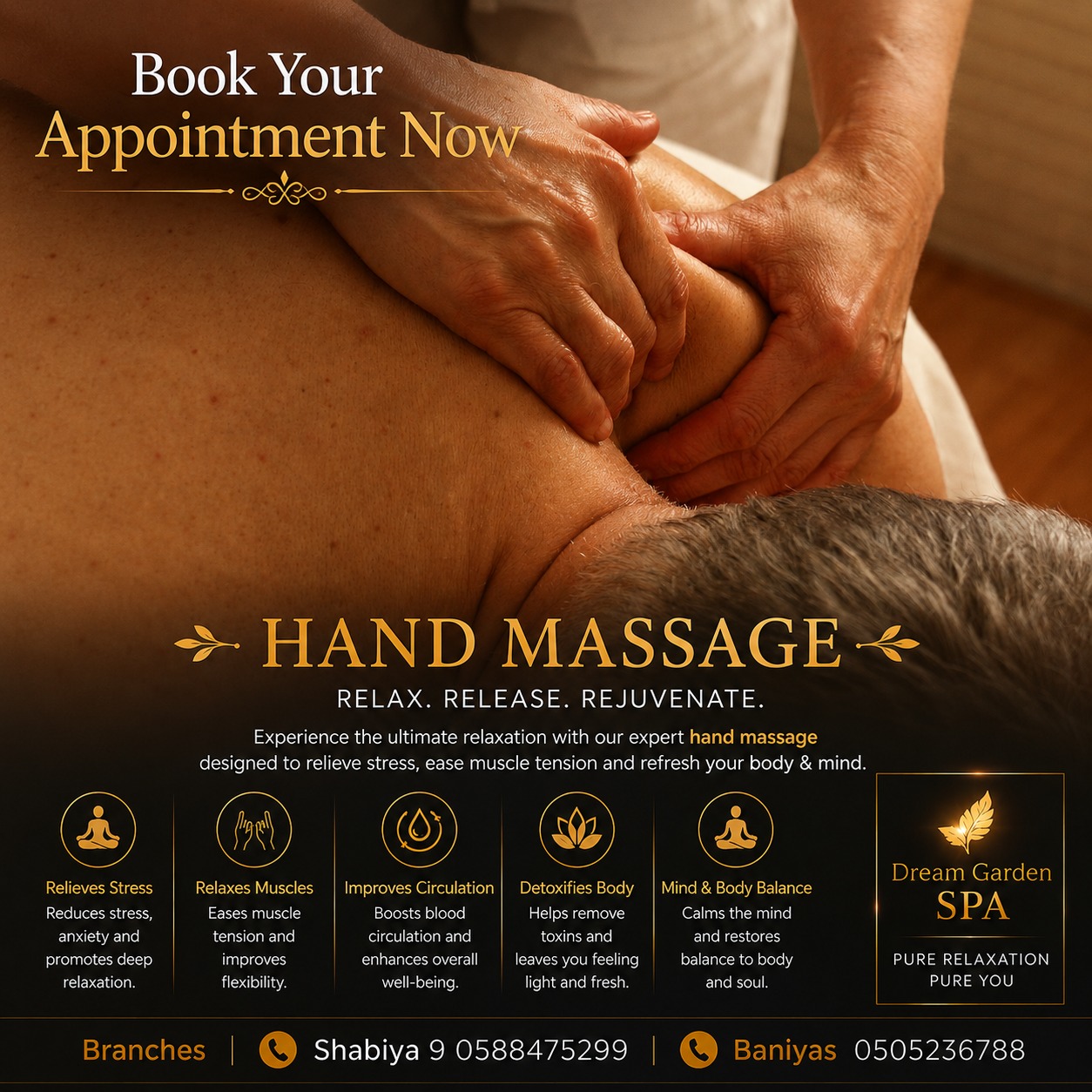 Dream Garden SPA Baniyas Facebook ad: Healing hands for a healthier you.
