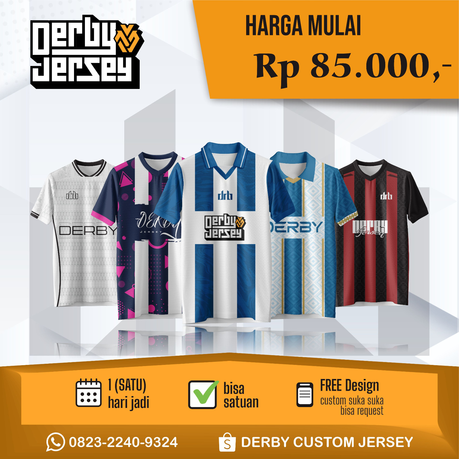 Jersey Custom Premium Facebook ad: Hanya 85rb! Bisa COD Bisa Satuan