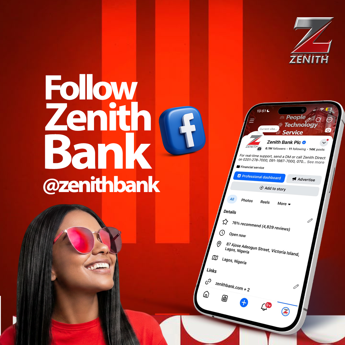 Zenith Bank Plc Facebook ad: Follow the authentic Zenith bank Facebook page for…