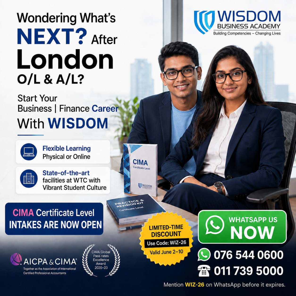 Wisdom Business Academy Facebook ad: Finished your O/Ls or A/Ls? Your future doesn't have to…