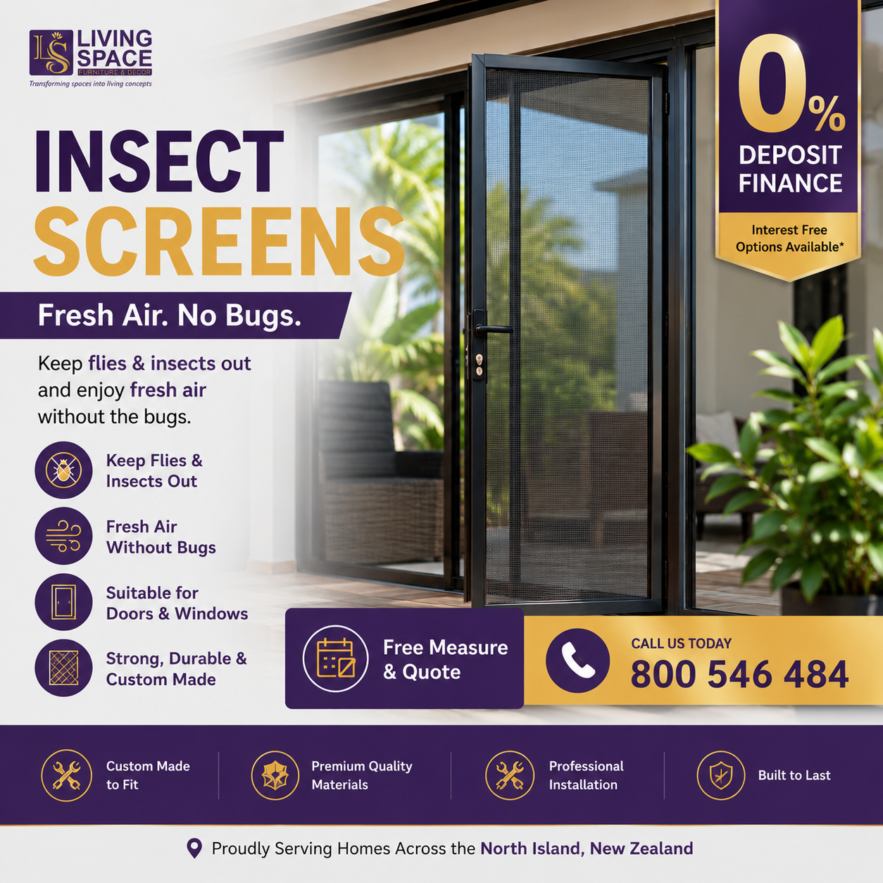 Living Space NZ Facebook ad: Custom Insect Screens NZ