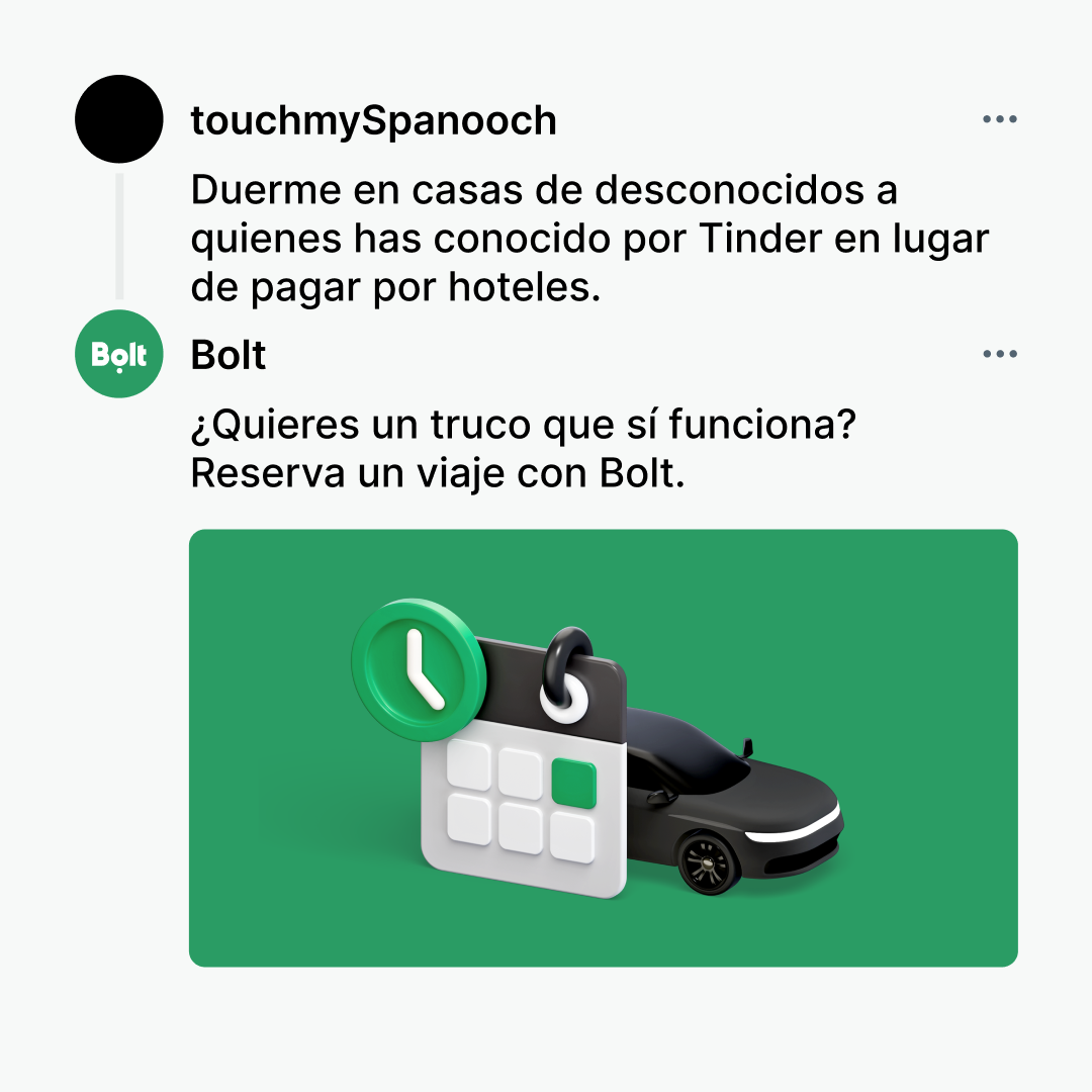 Bolt Facebook ad: Reserva un viaje en Bolt con hasta 90…