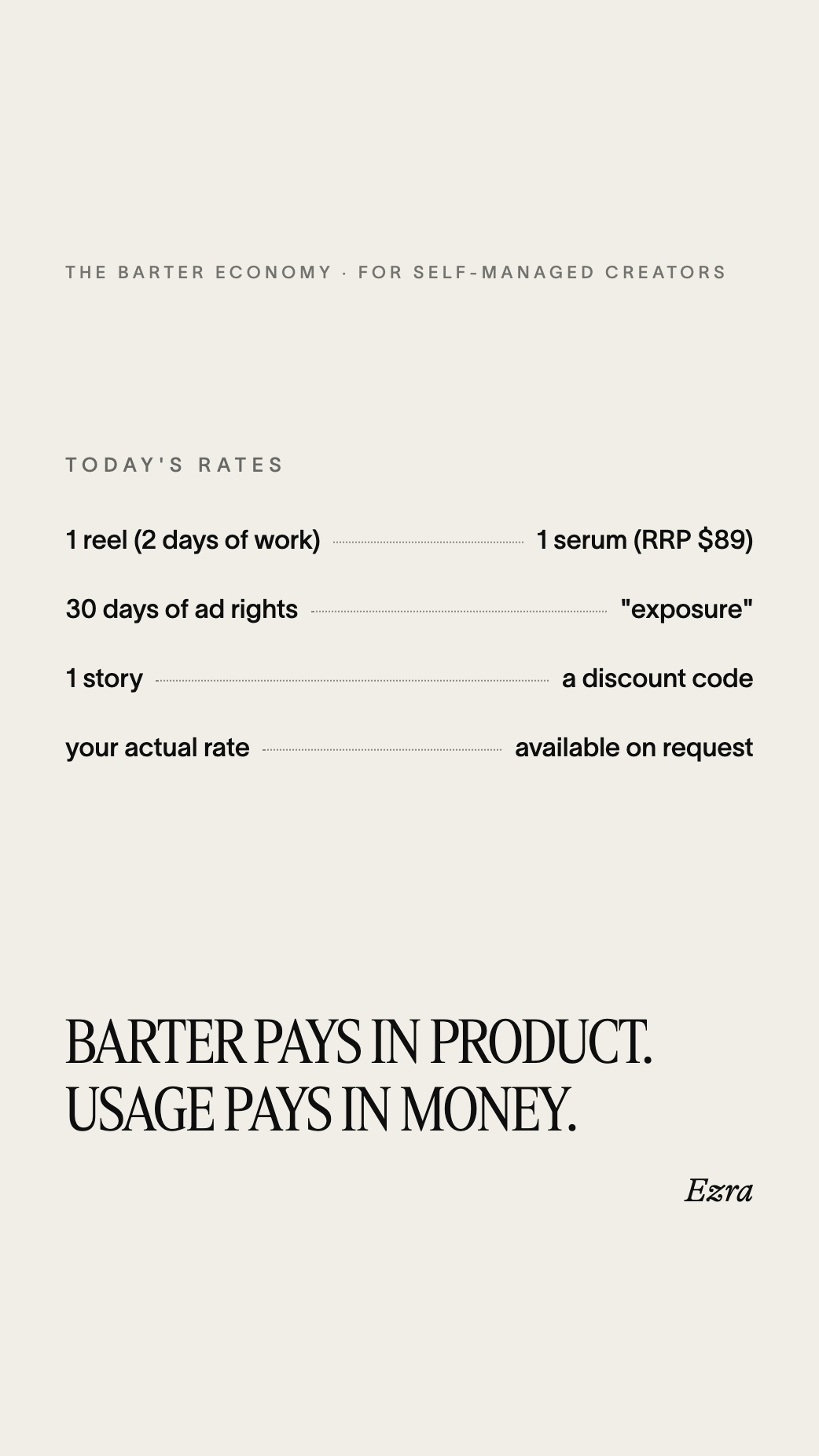 Ezra Facebook ad: Send a rate card, not a maybe.